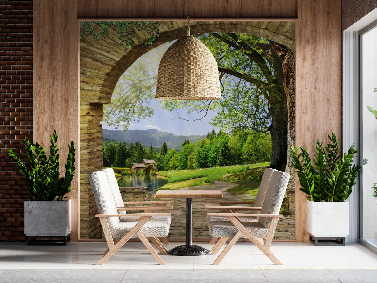 Fotobehang uitgang van de boog naar het bos