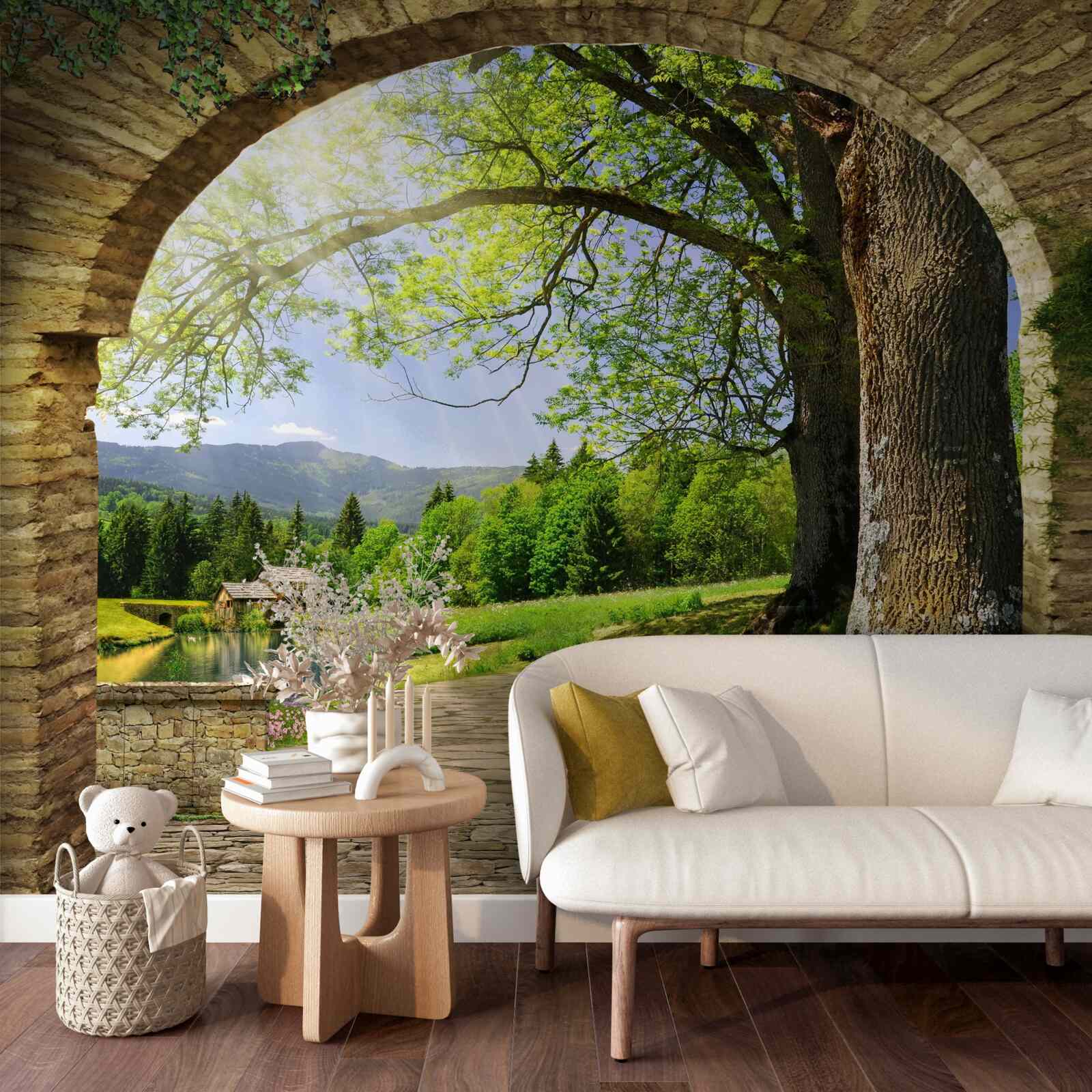 Fotobehang uitgang van de boog naar het bos