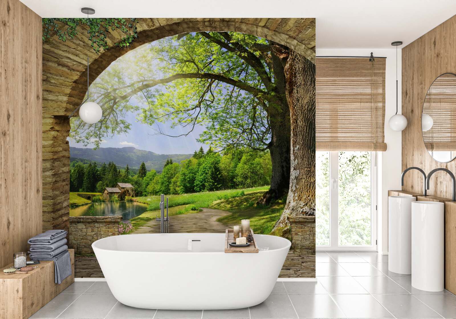 Fotobehang uitgang van de boog naar het bos