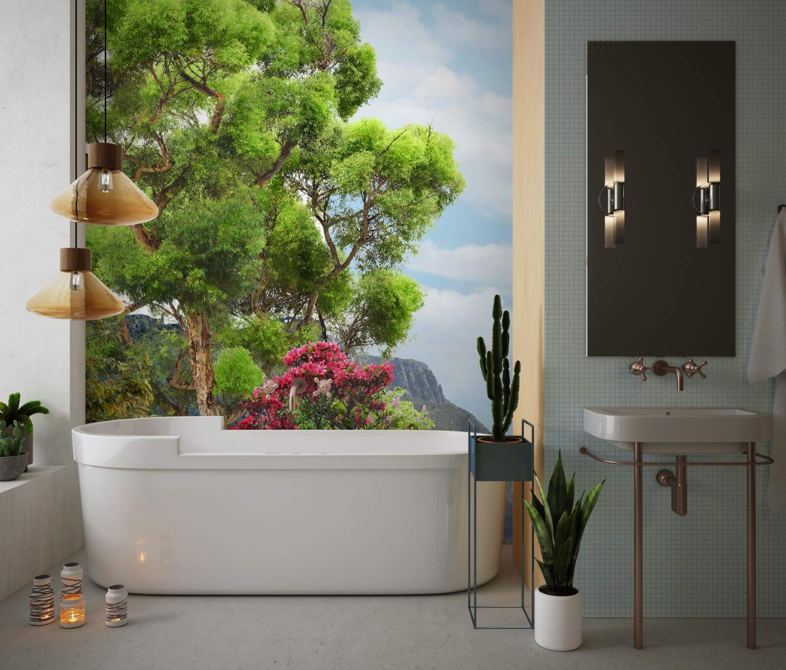 Fotobehang gras en bergbeek