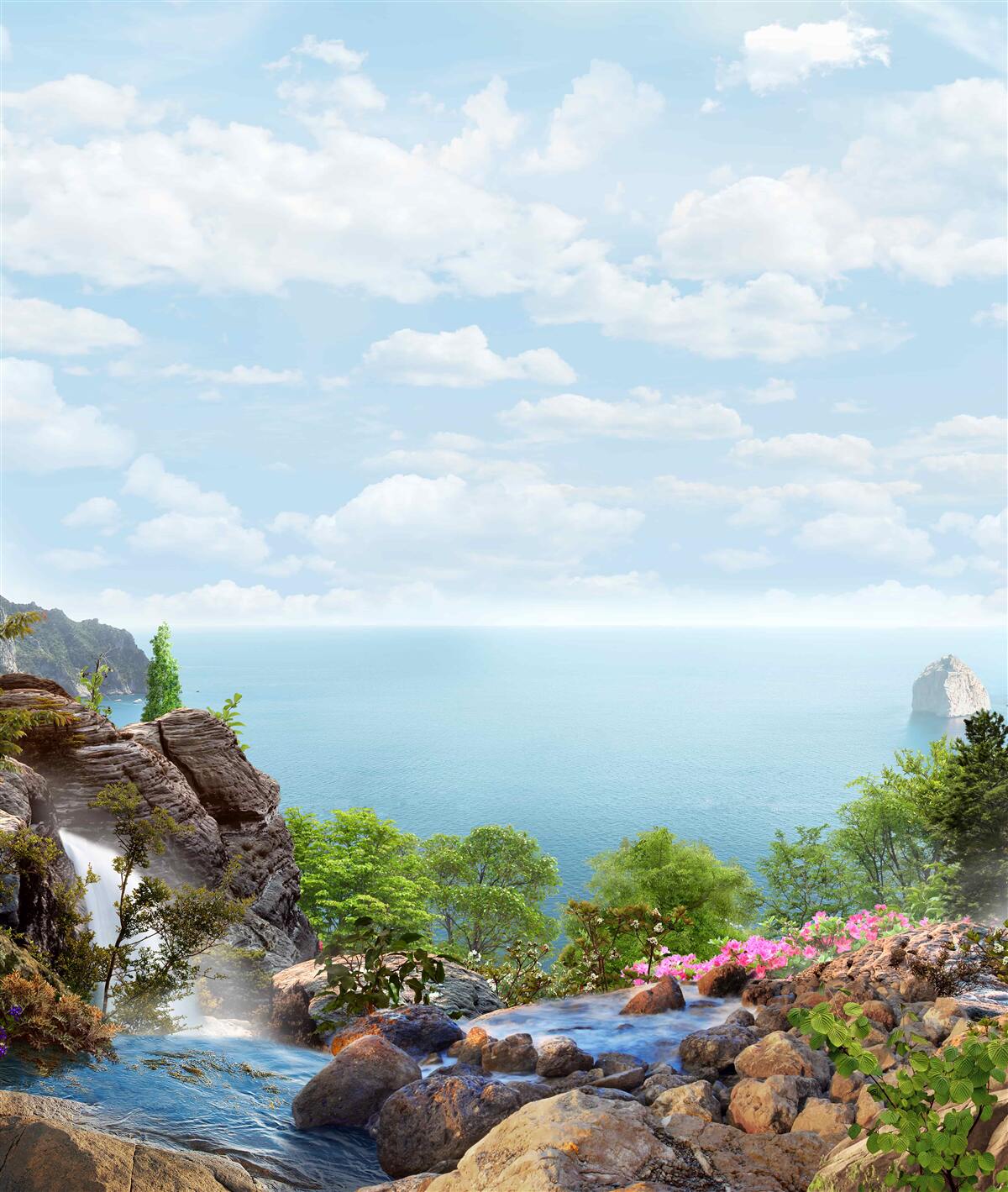 Fotobehang waterval op de rand van de klif