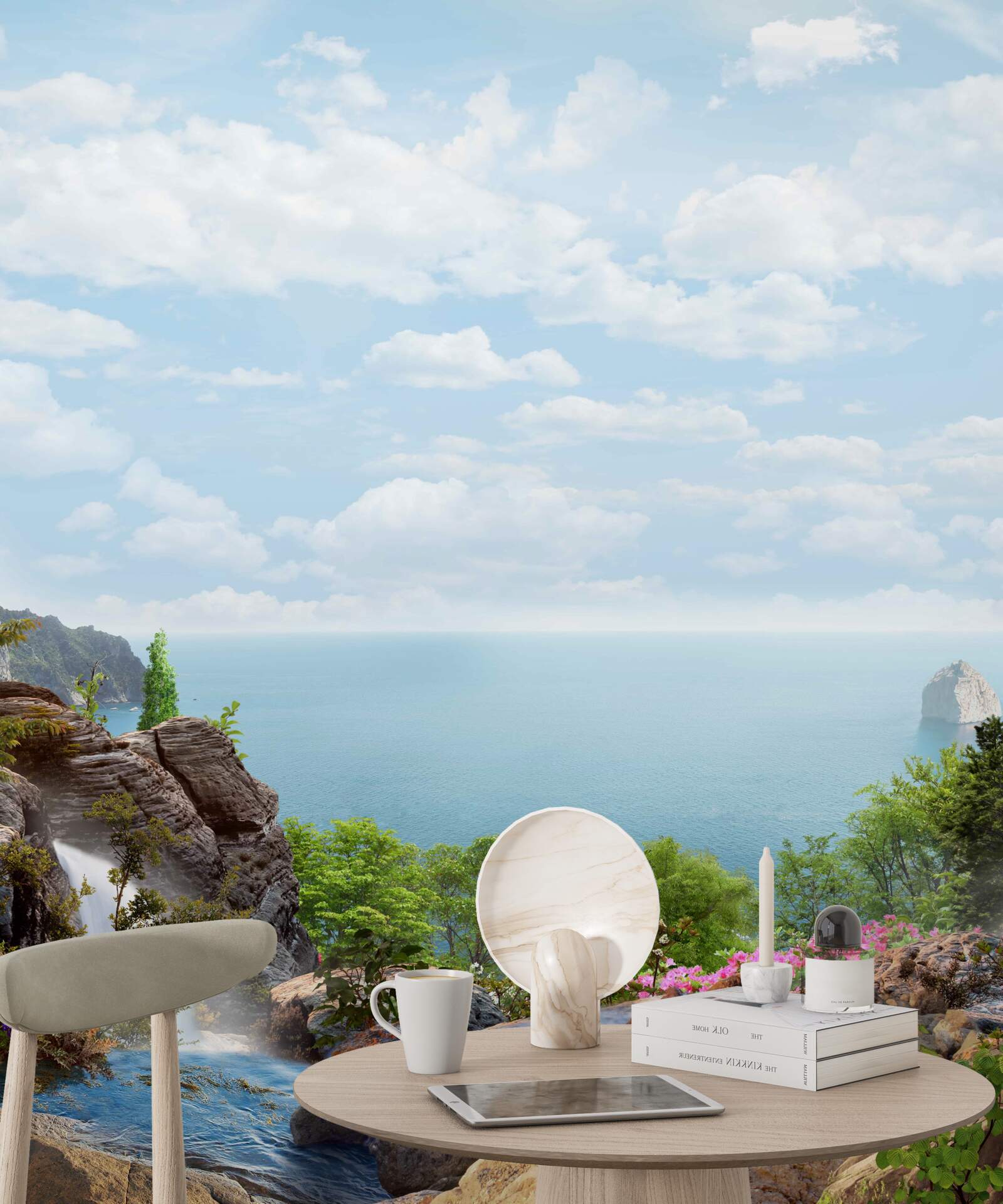 Fotobehang waterval op de rand van de klif