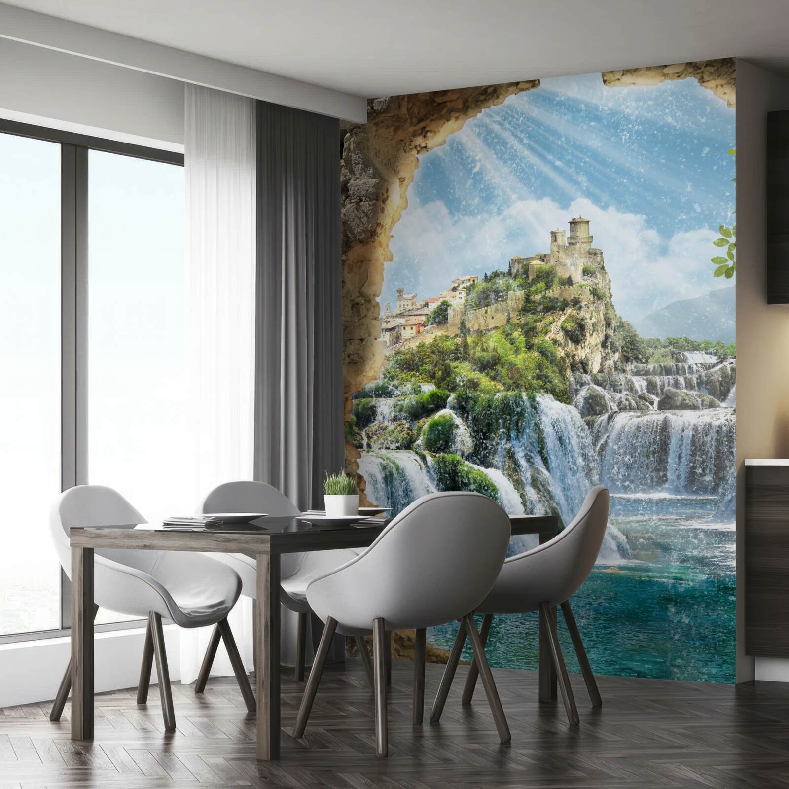 Fotobehang panorama van grote watervallen