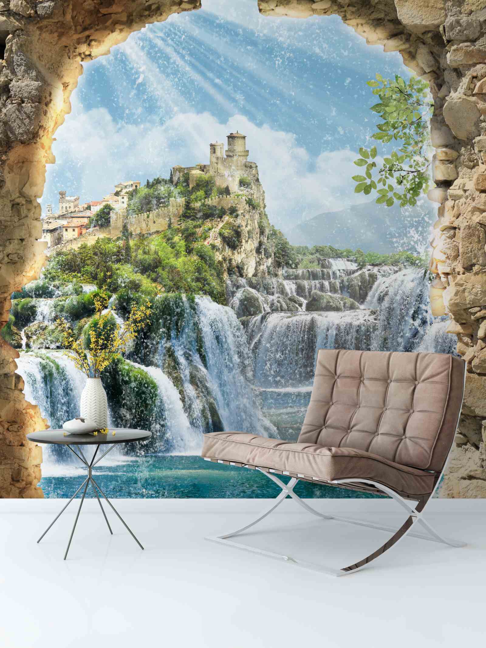 Fotobehang panorama van grote watervallen