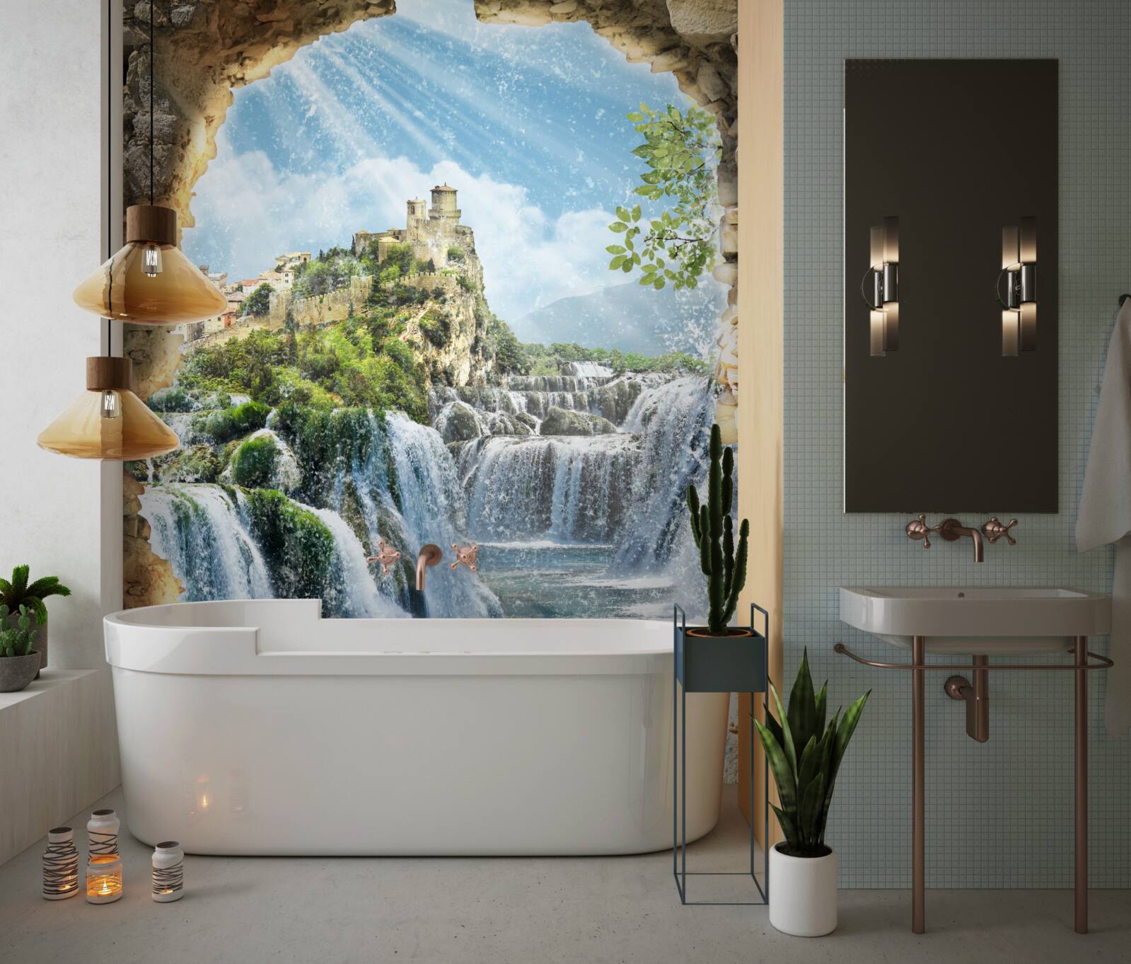 Fotobehang panorama van grote watervallen