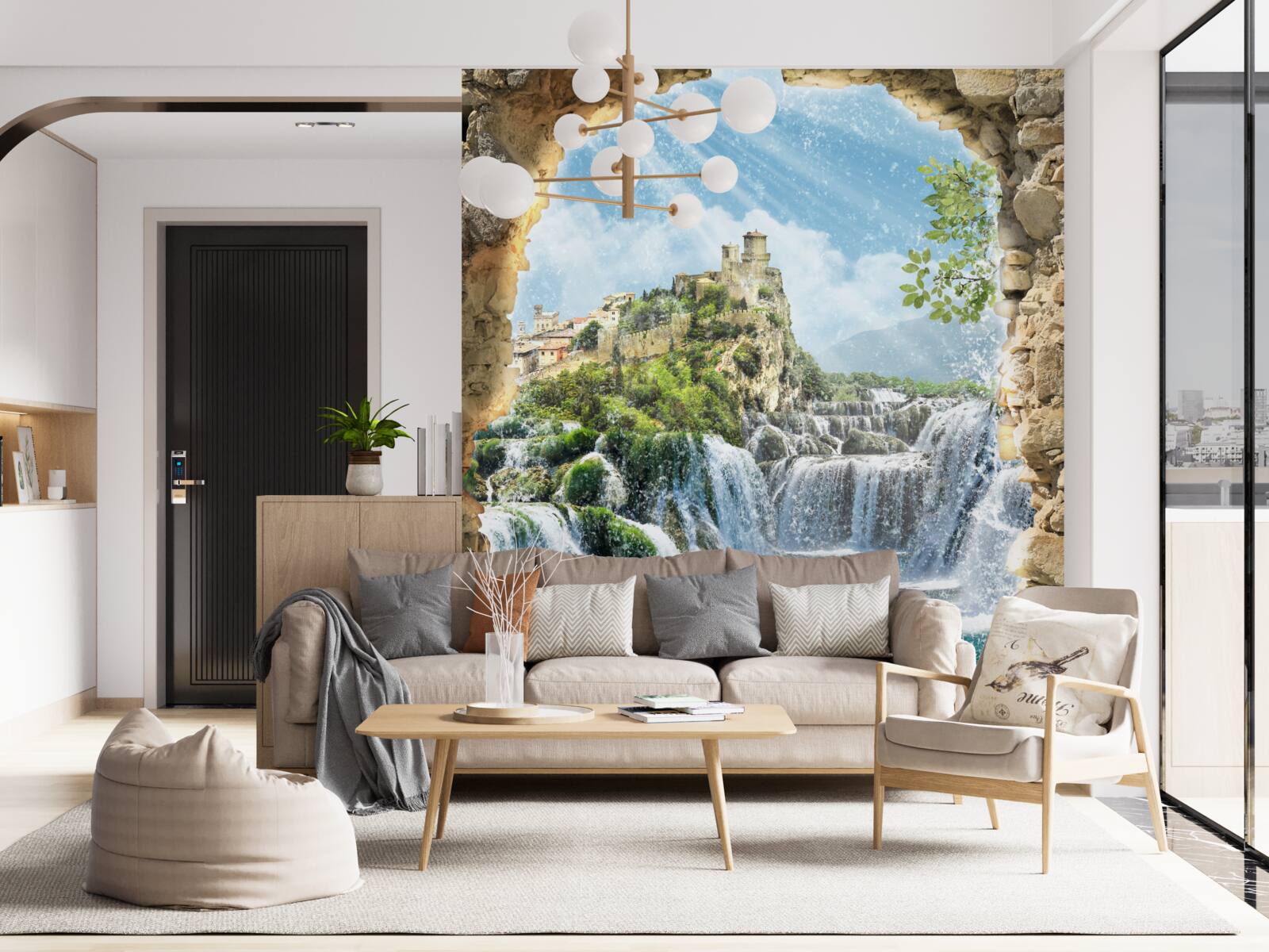 Fotobehang panorama van grote watervallen