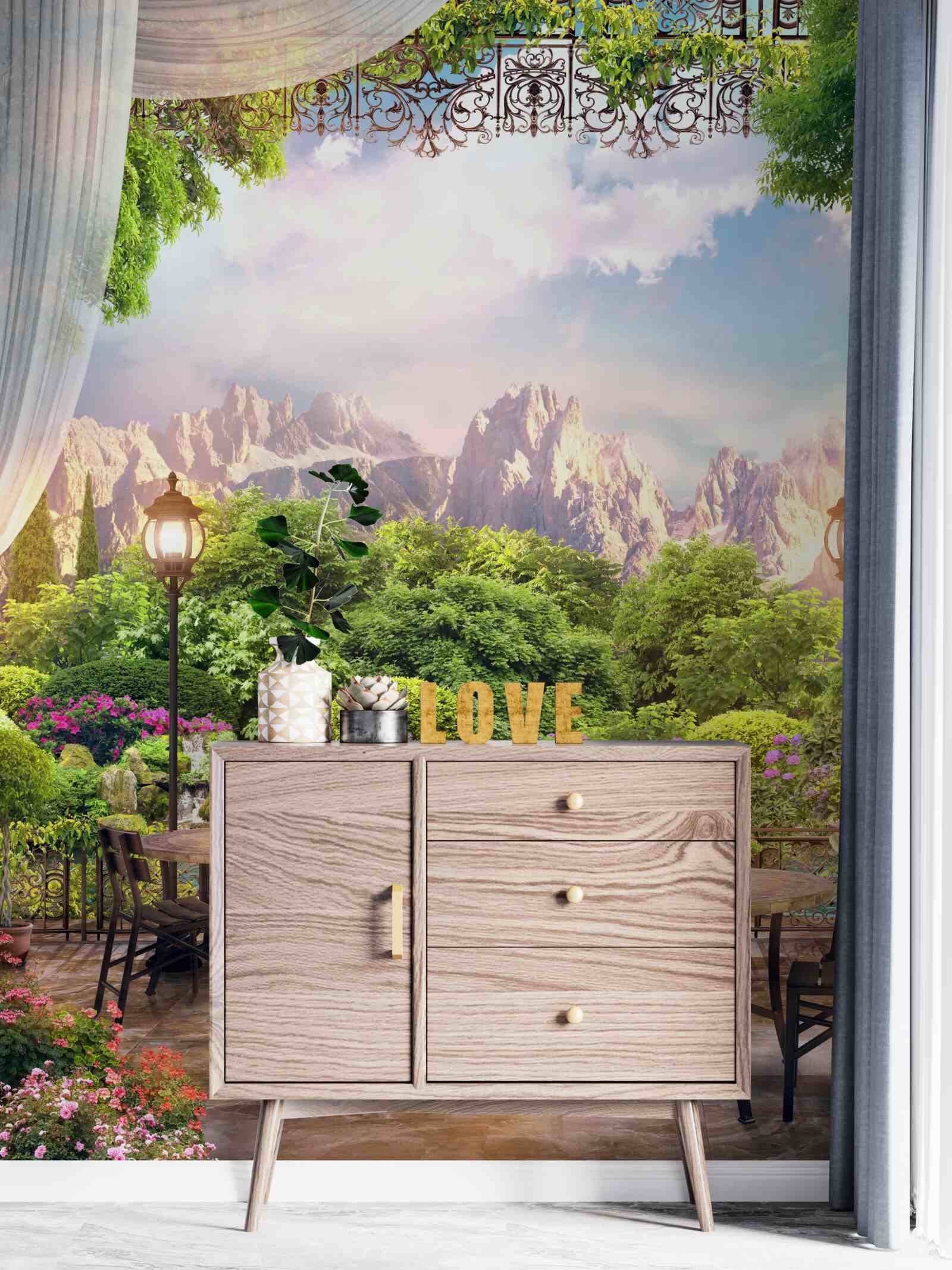 Fotobehang café met prachtig uitzicht