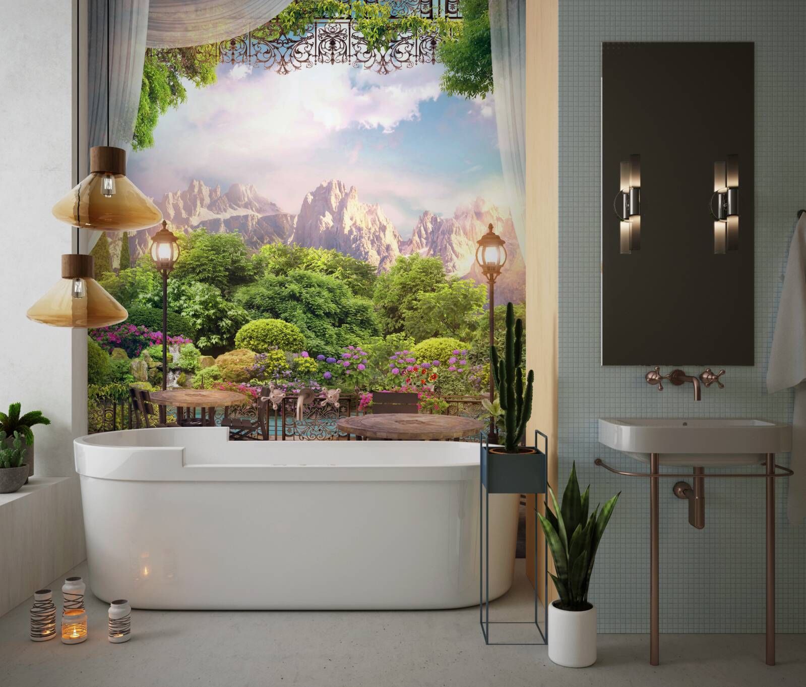 Fotobehang café met prachtig uitzicht