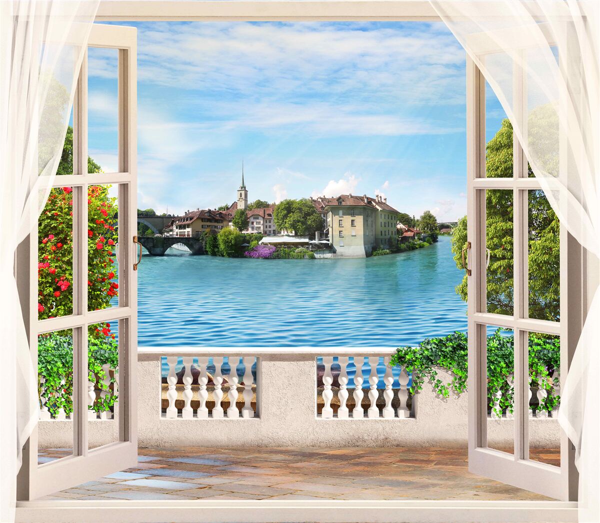 Fotobehang landschap van kalme blauwe zee