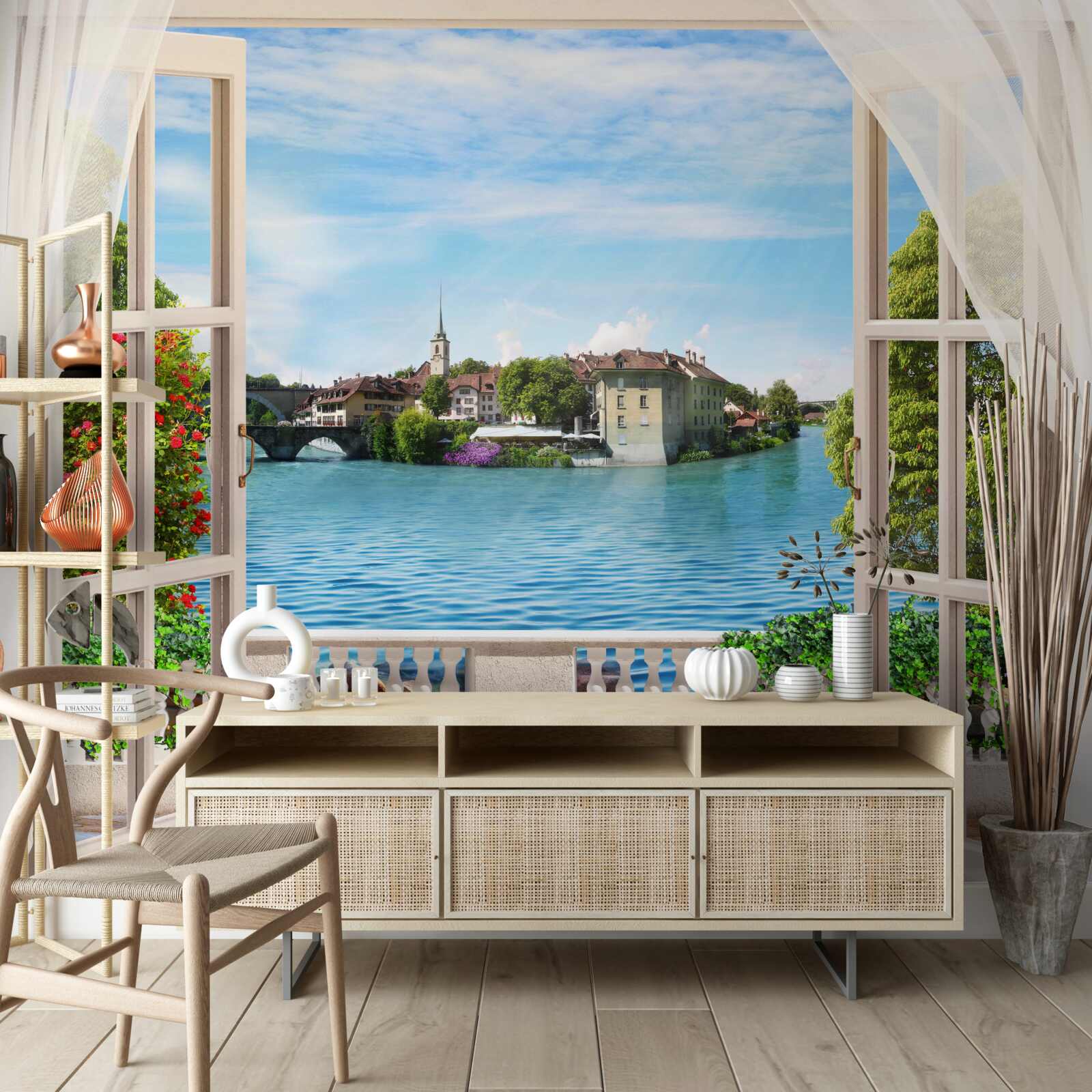 Fotobehang landschap van kalme blauwe zee