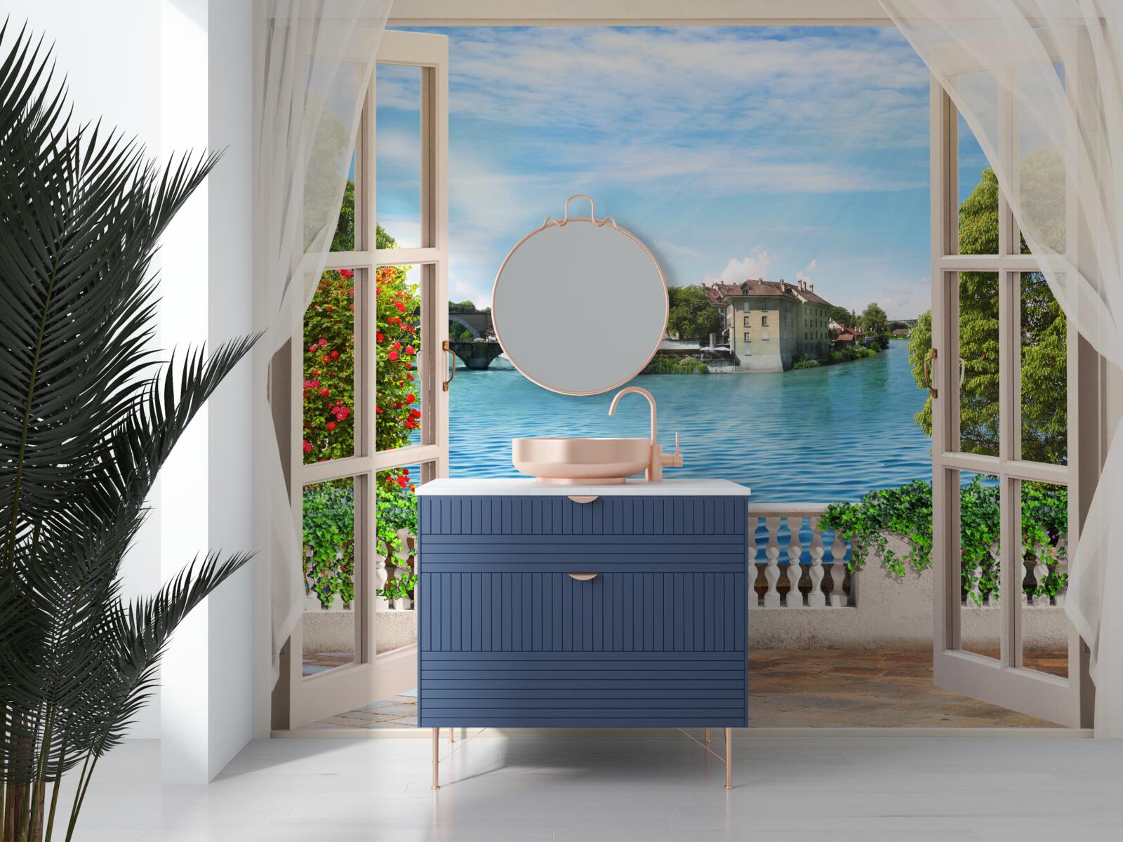 Fotobehang landschap van kalme blauwe zee