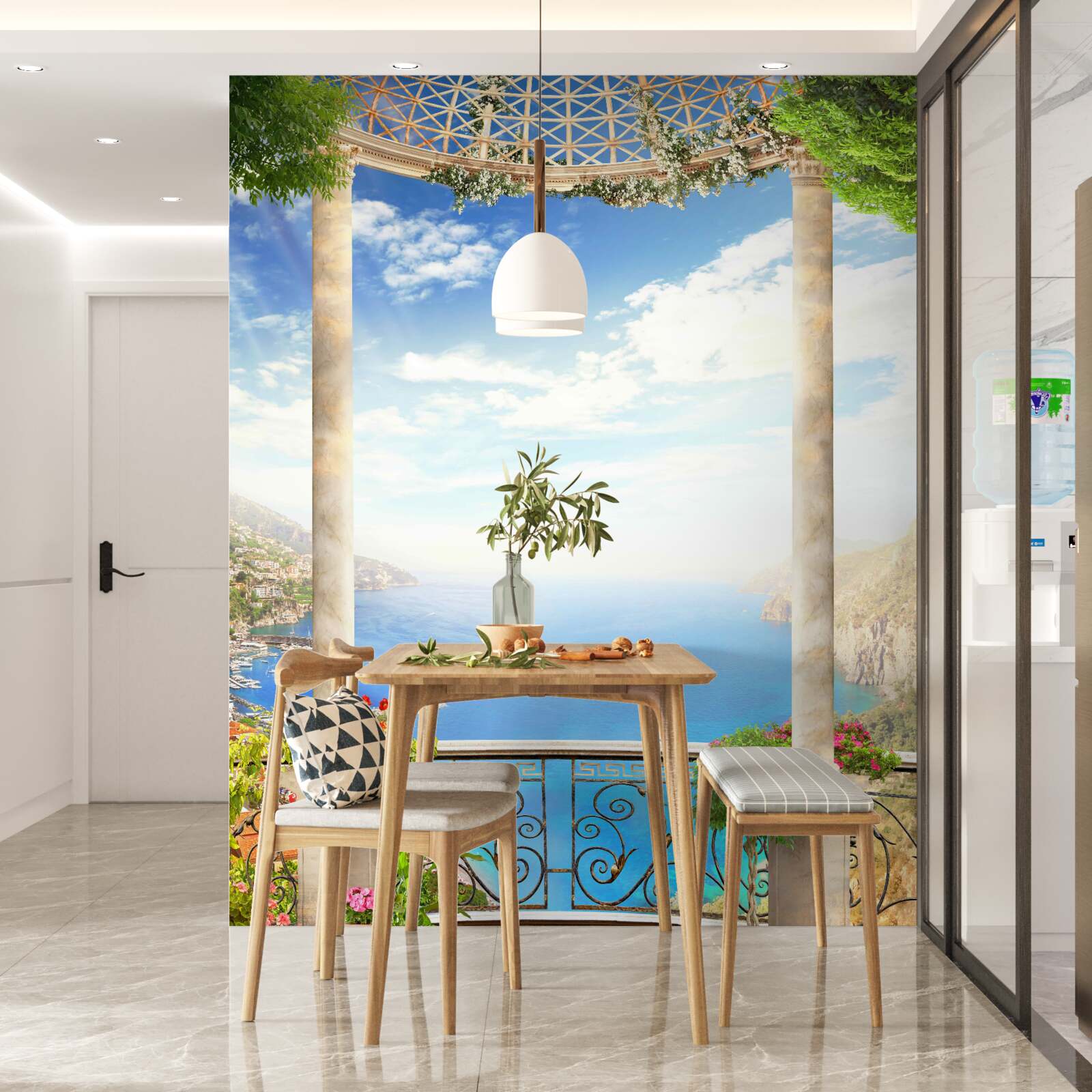 Fotobehang platform met uitzicht op zee