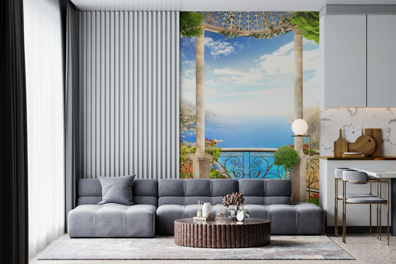 Fotobehang platform met uitzicht op zee