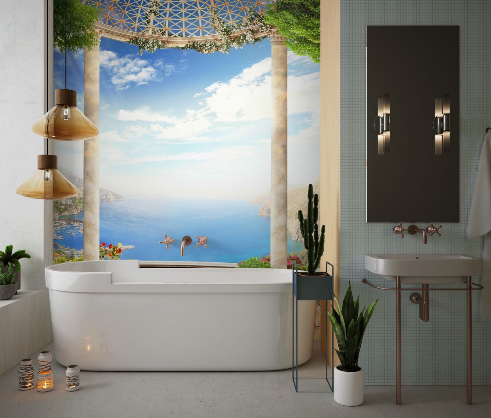 Fotobehang platform met uitzicht op zee