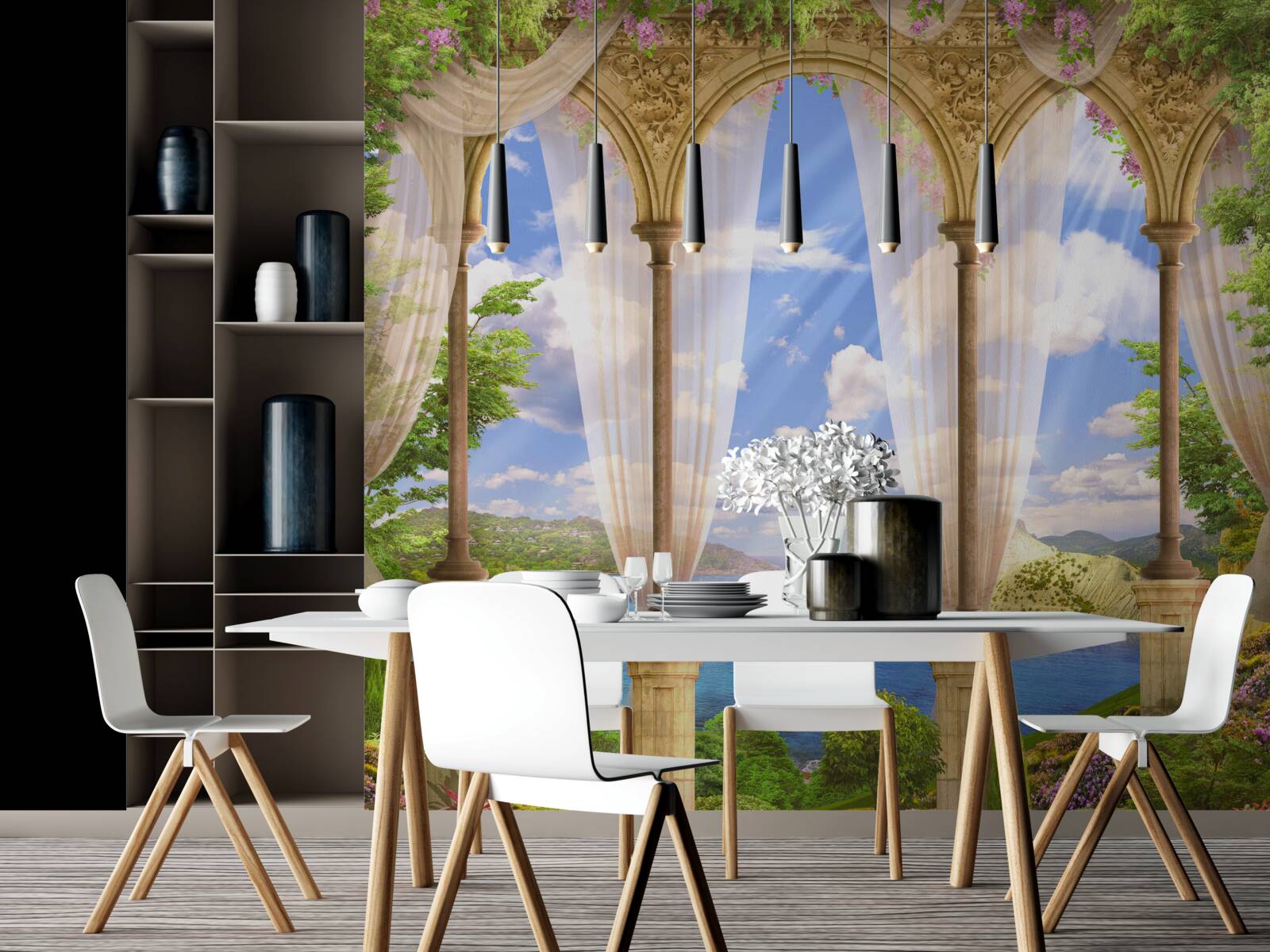 Fotobehang het zeeoppervlak opent zich vanaf het terras