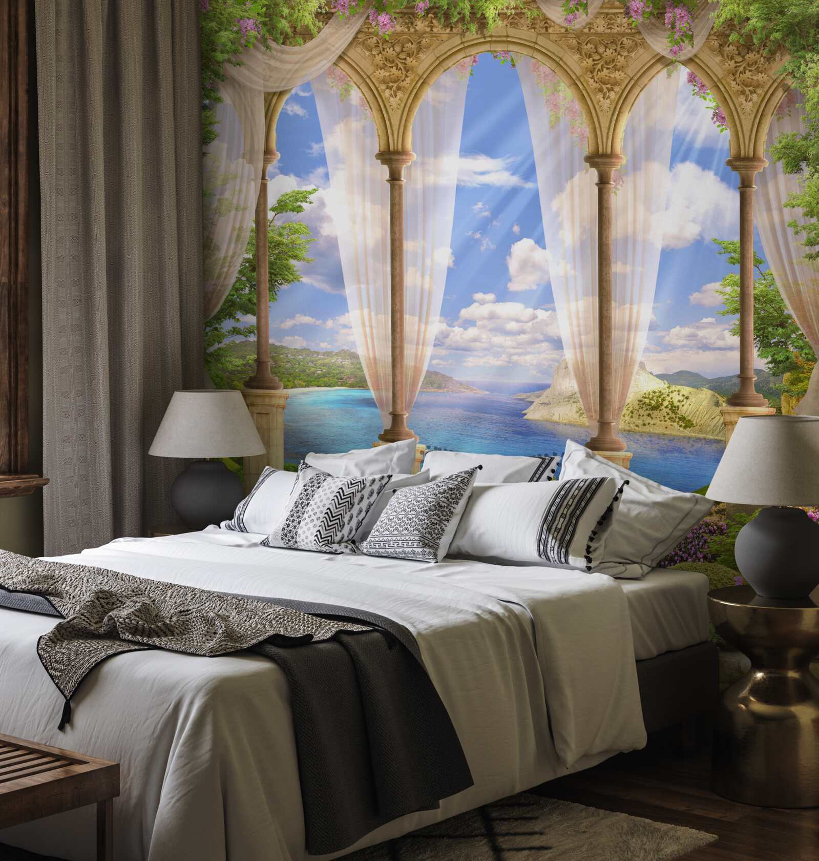 Fotobehang het zeeoppervlak opent zich vanaf het terras