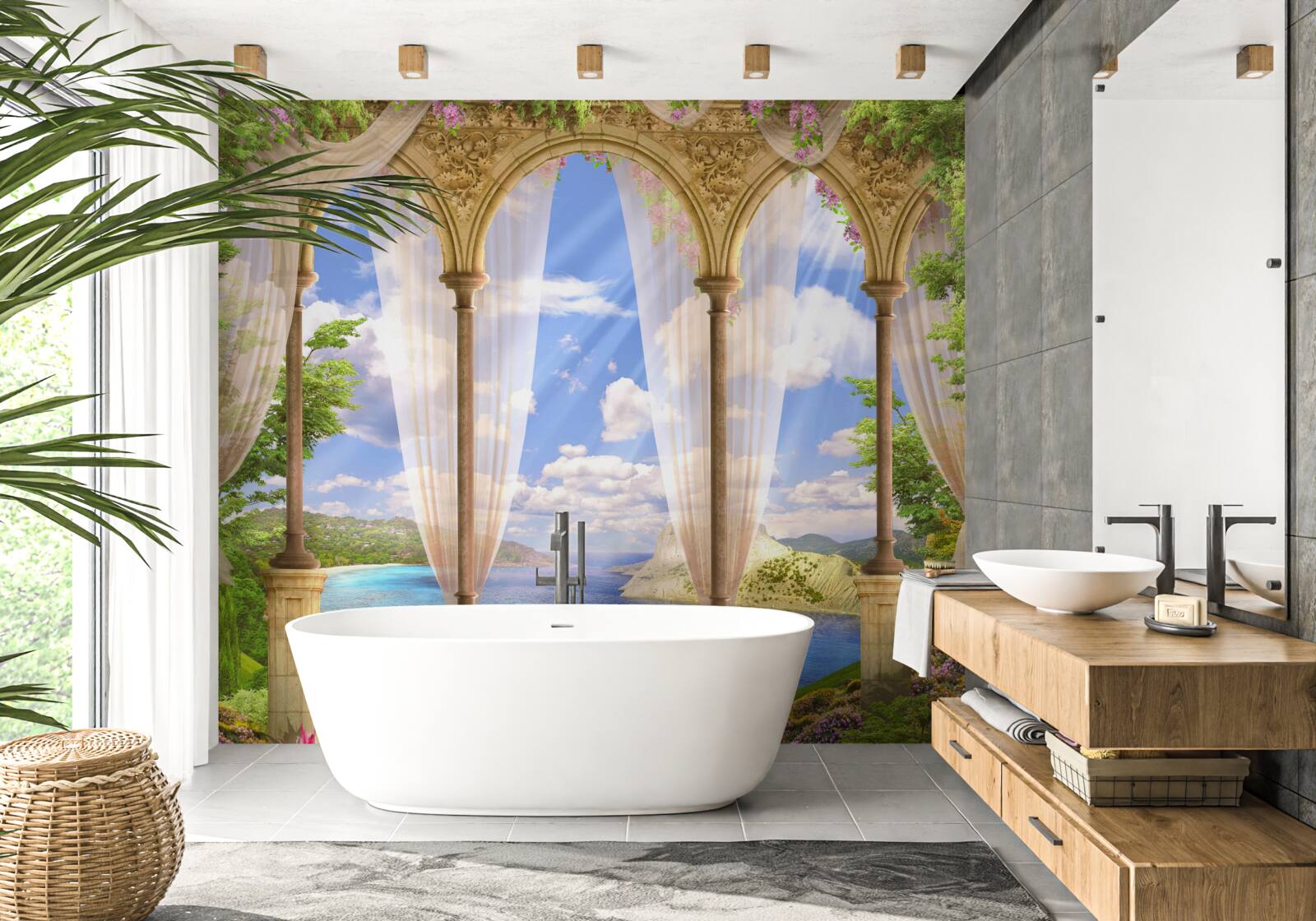 Fotobehang het zeeoppervlak opent zich vanaf het terras