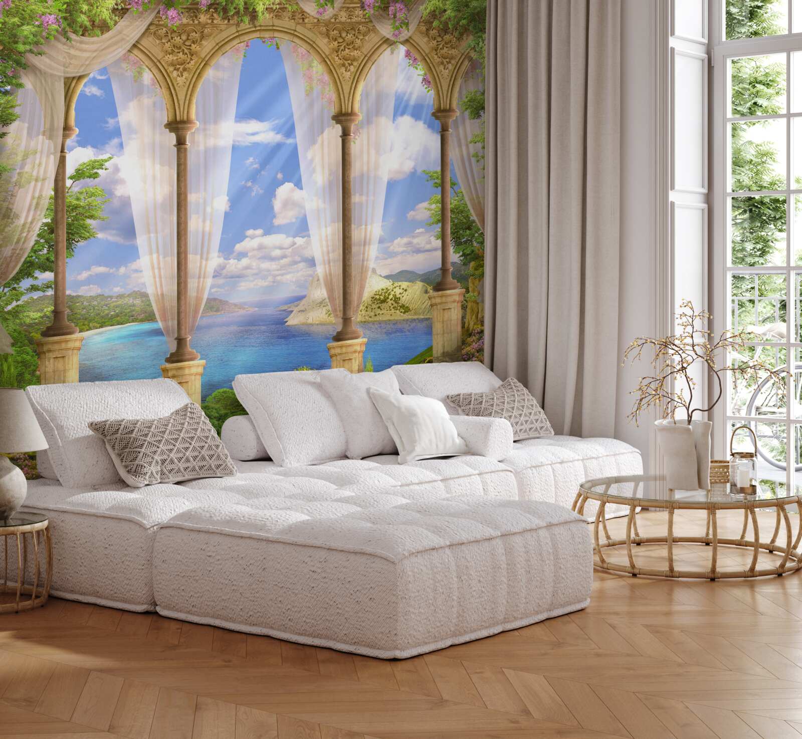 Fotobehang het zeeoppervlak opent zich vanaf het terras