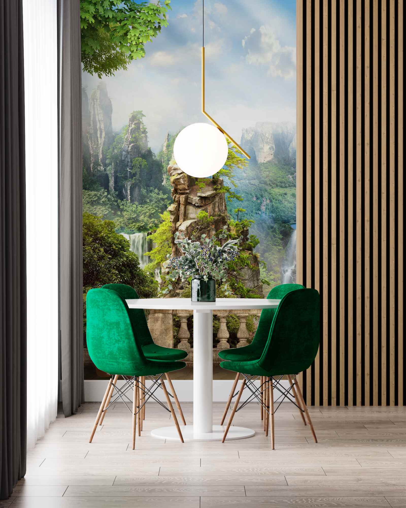 Fotobehang rotsen bezaaid met bomen