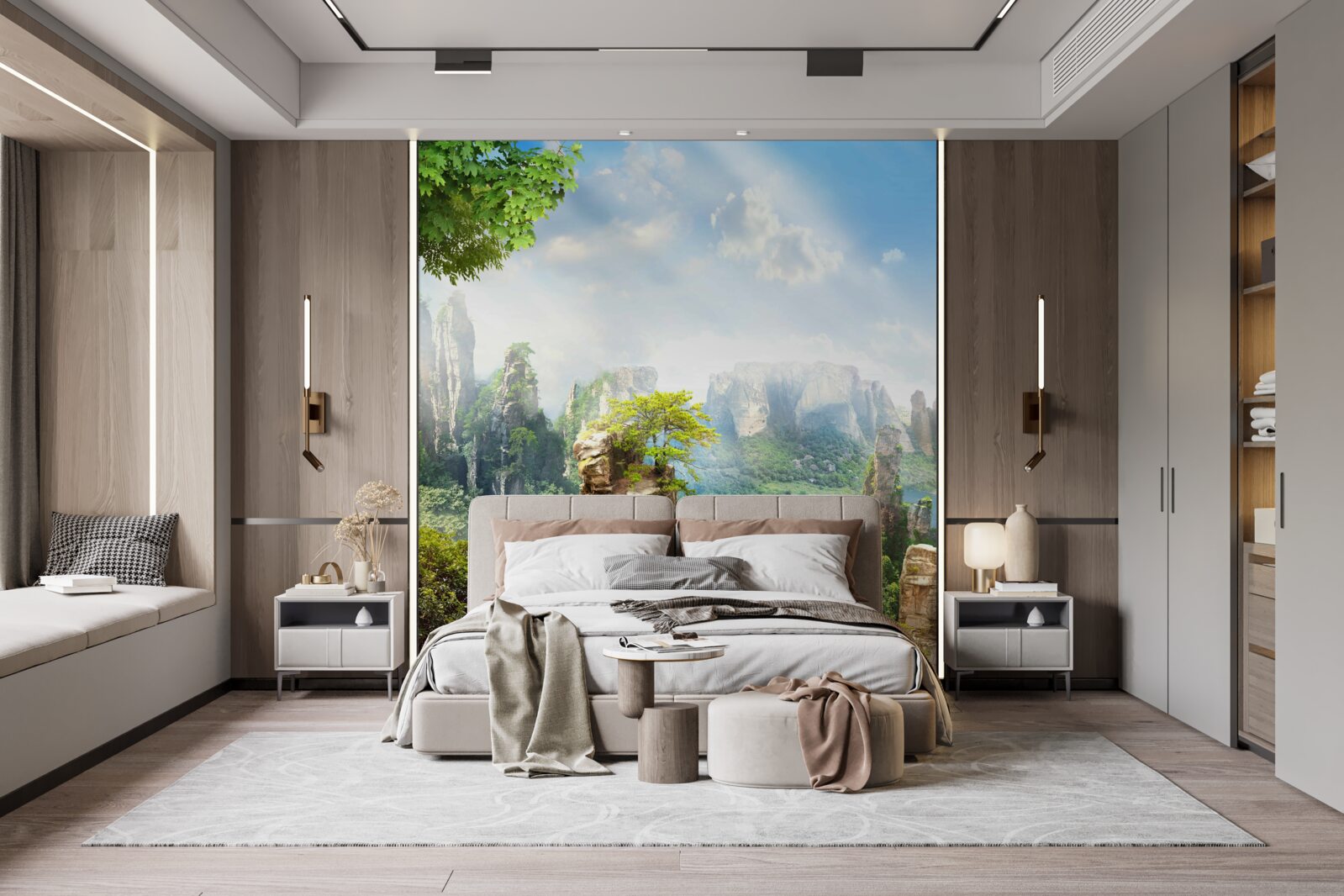 Fotobehang rotsen bezaaid met bomen