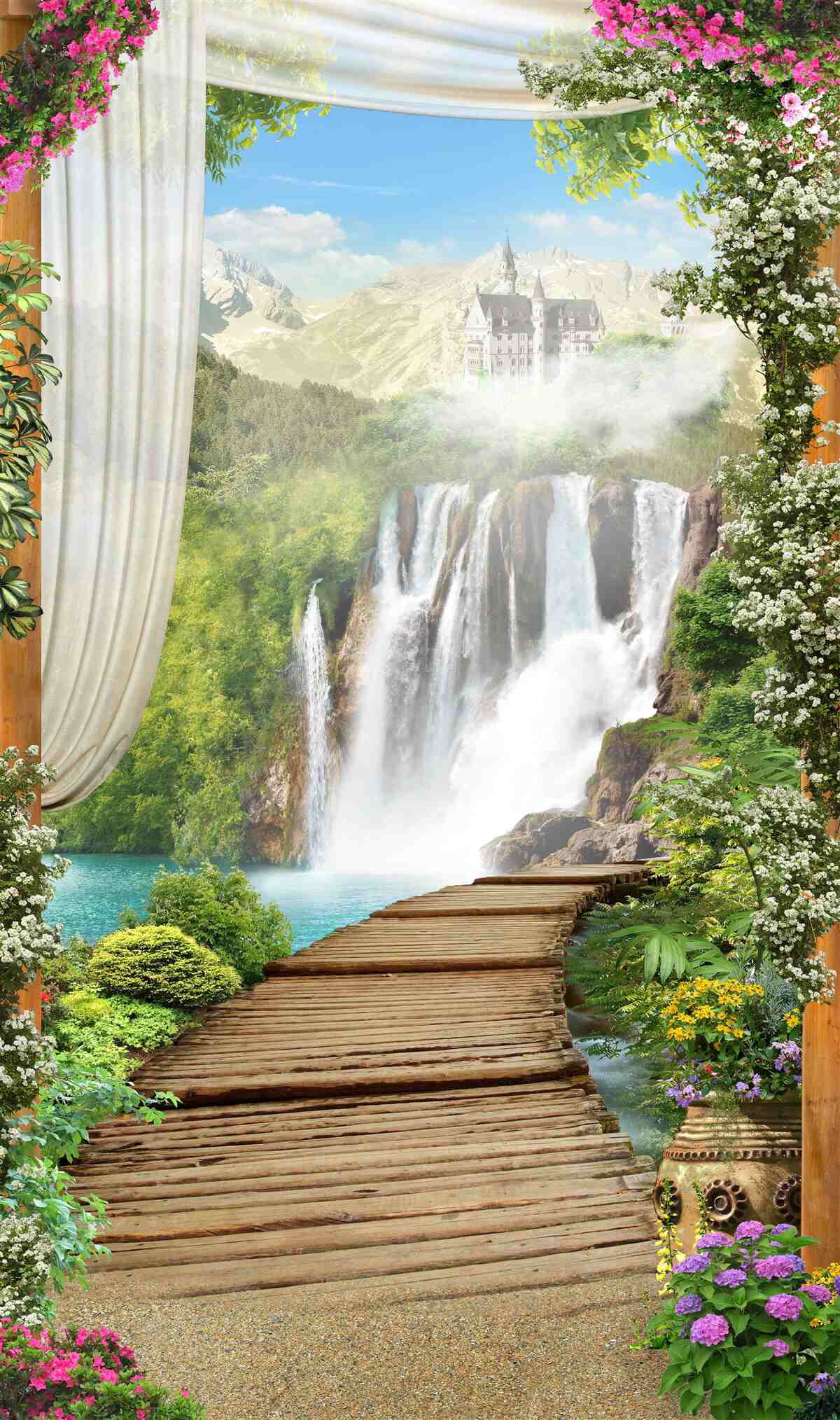 Fotobehang pad naar de waterval