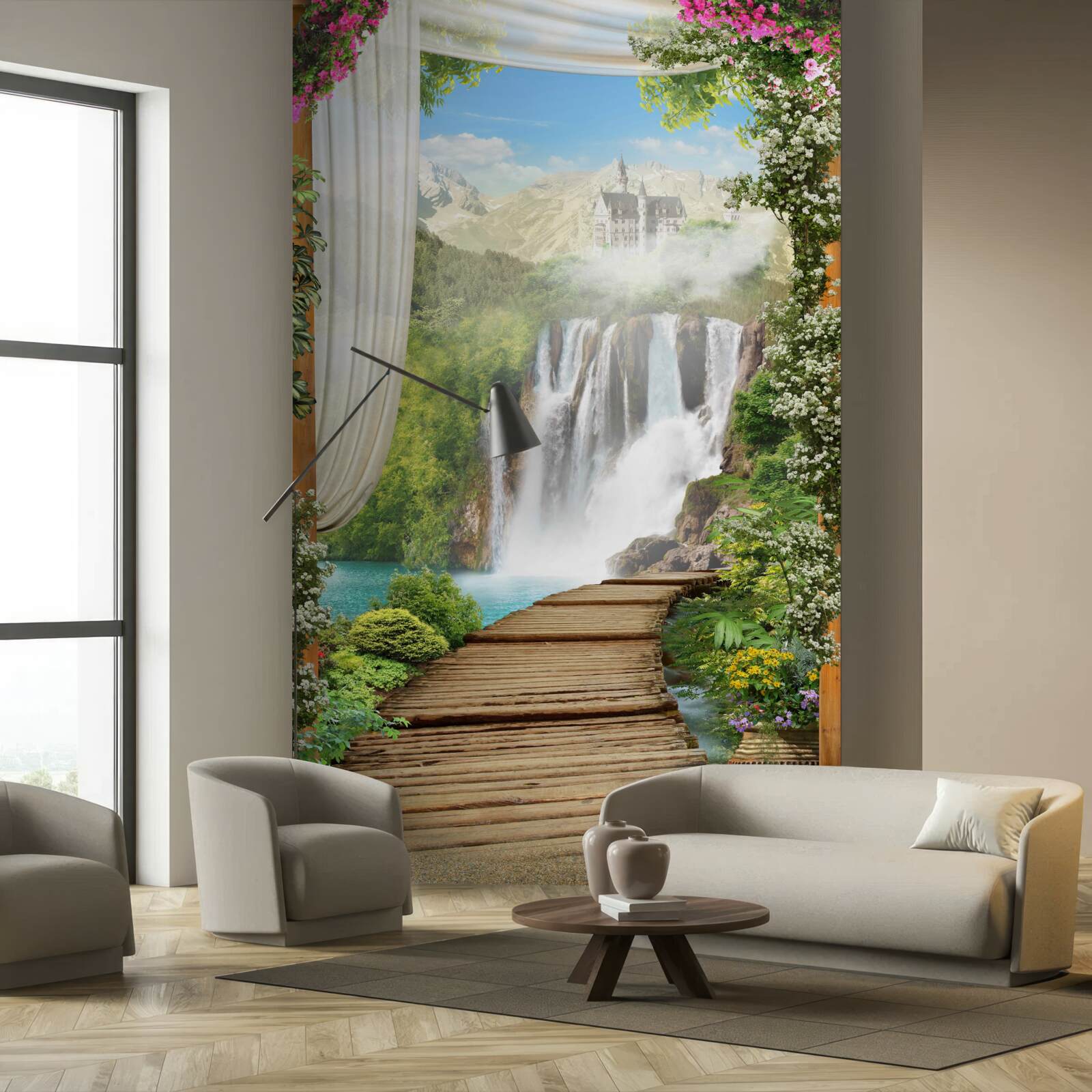 Fotobehang pad naar de waterval