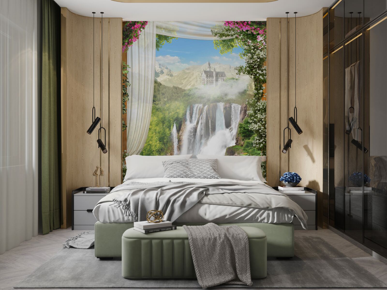 Fotobehang pad naar de waterval