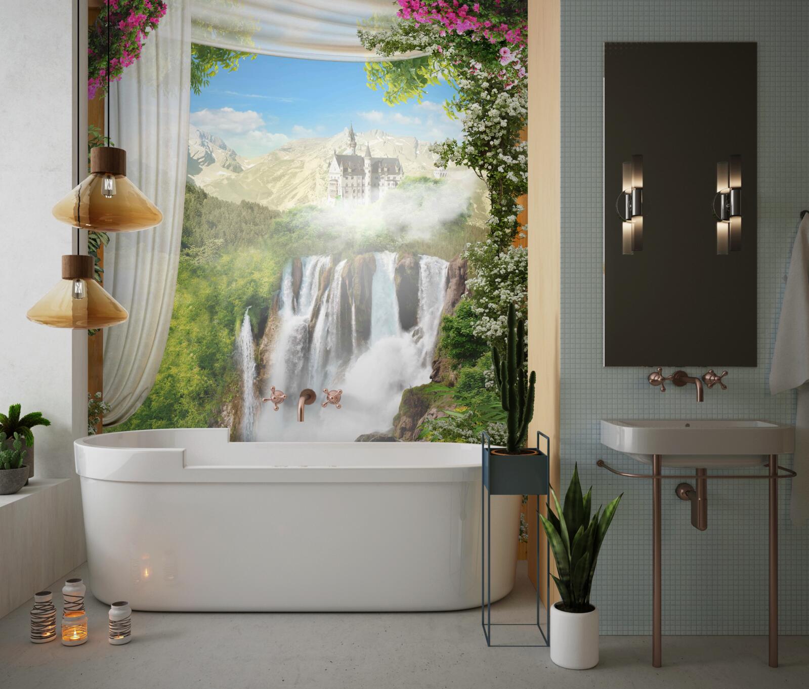 Fotobehang pad naar de waterval