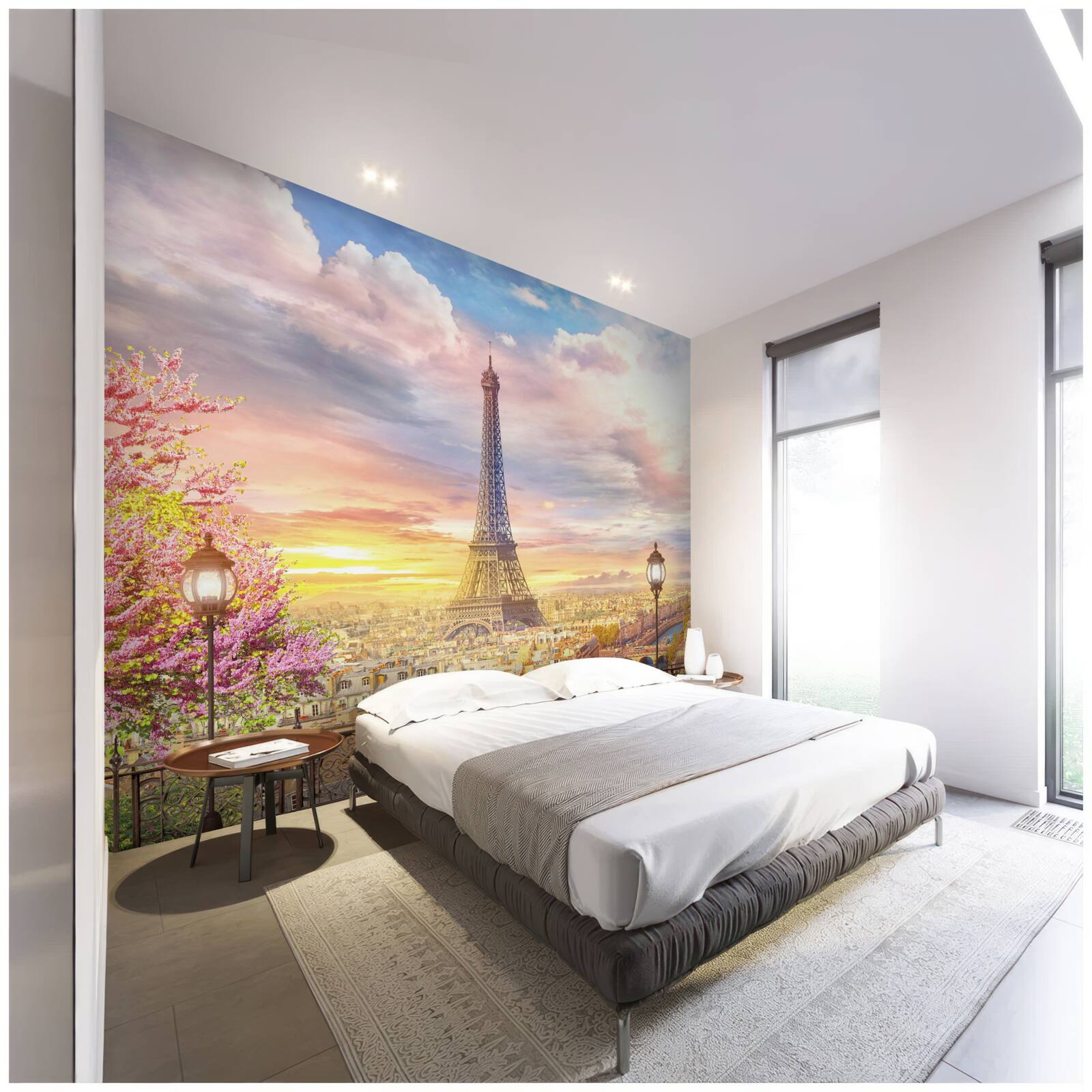 Fotobehang bewolkt panorama van de eiffeltoren