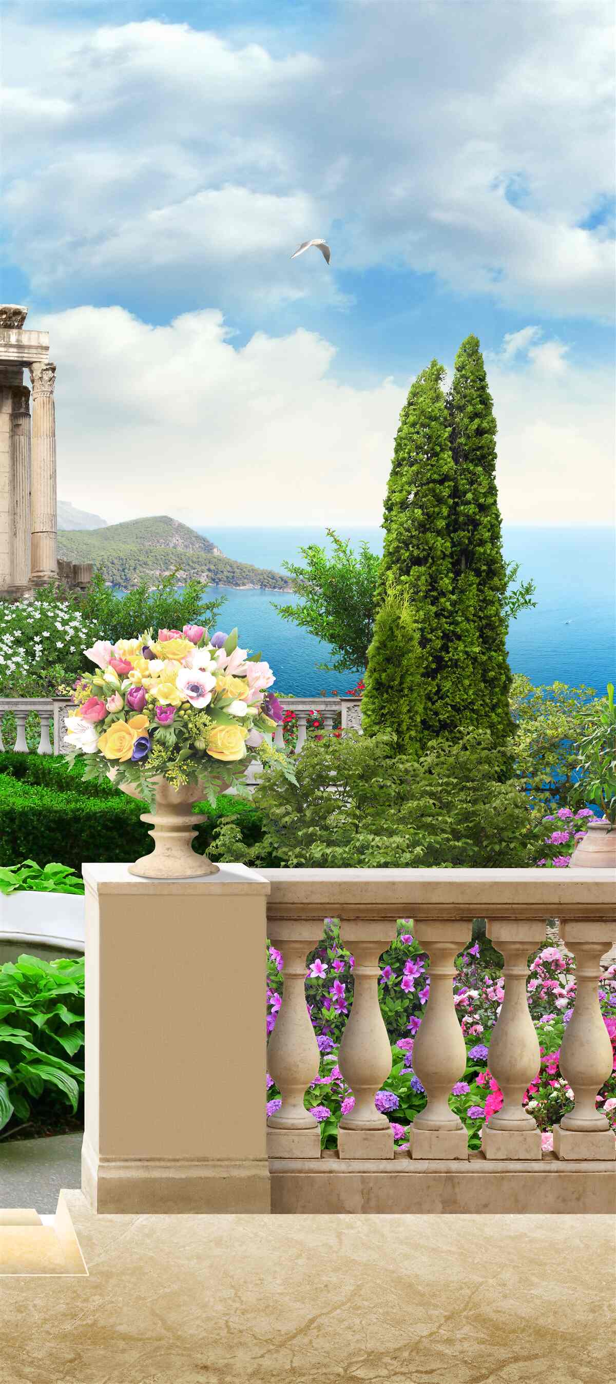 Fotobehang uitzicht op het prachtige landschap vanaf het balkon