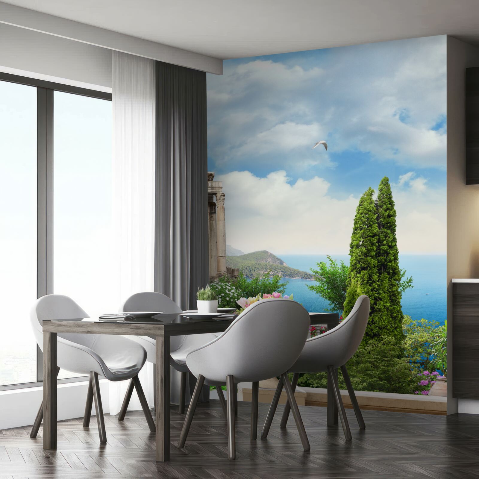 Fotobehang uitzicht op het prachtige landschap vanaf het balkon