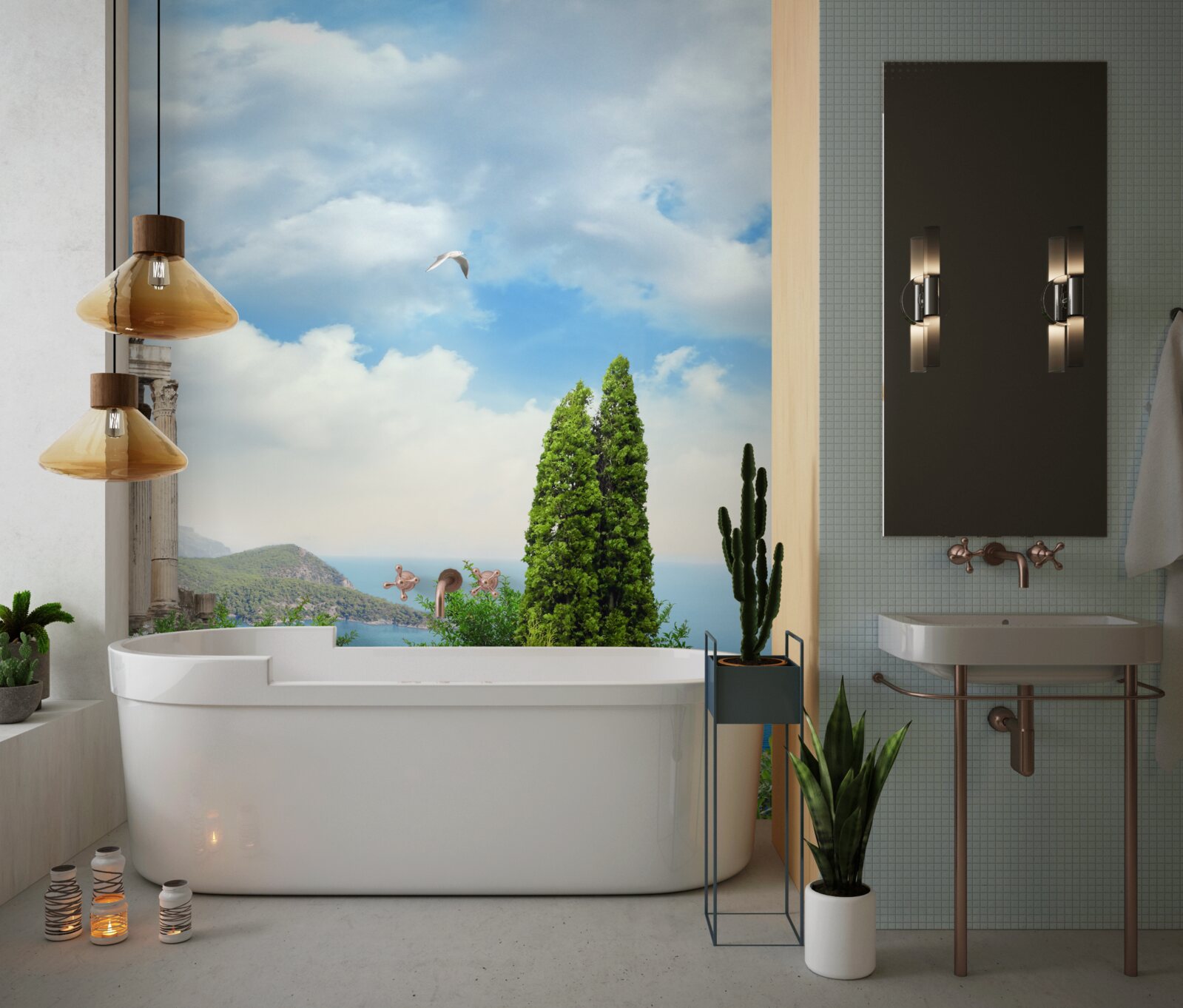 Fotobehang uitzicht op het prachtige landschap vanaf het balkon