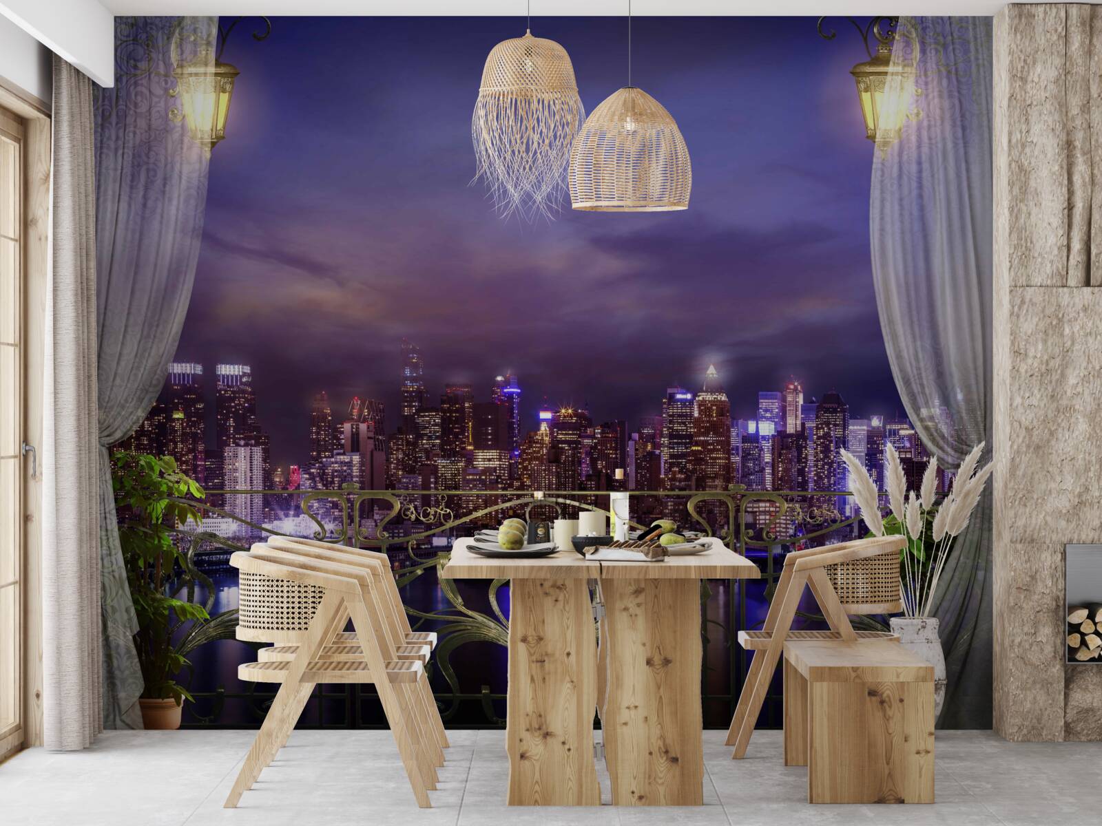 Fotobehang de stad bij nacht gezien vanaf het balkon