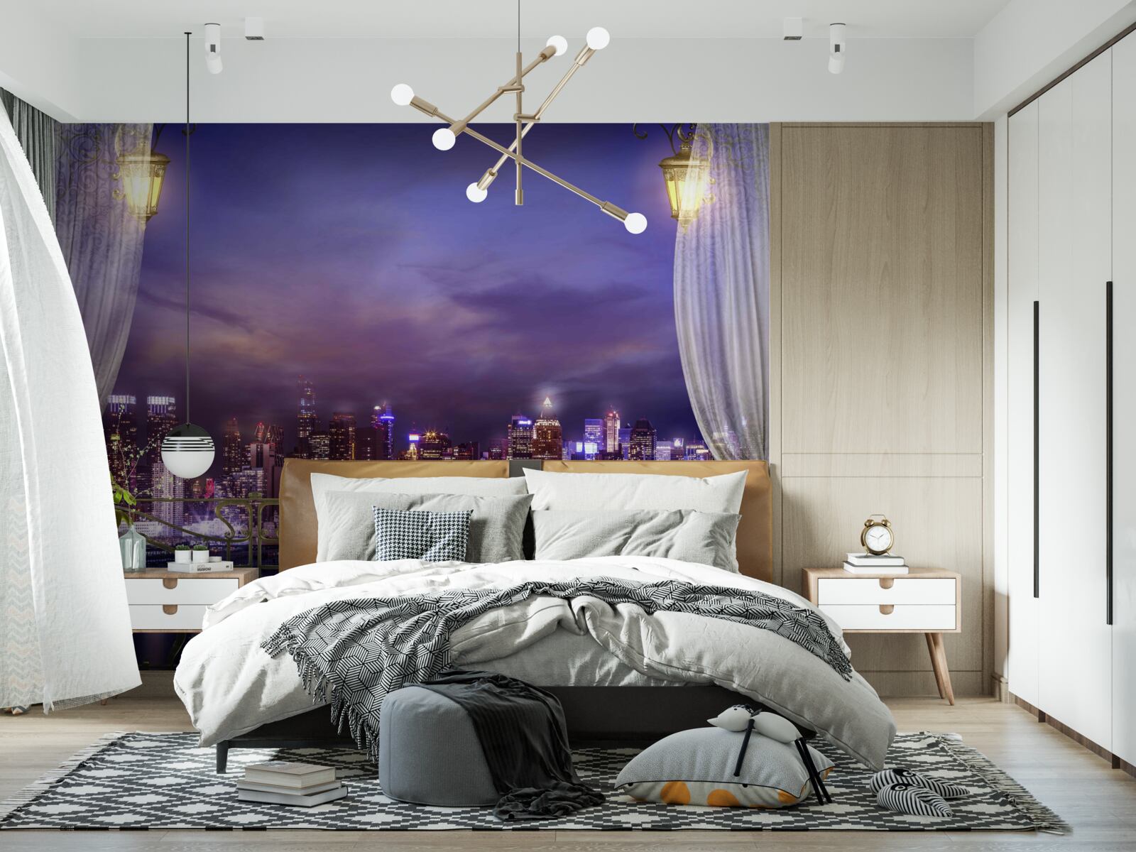 Fotobehang de stad bij nacht gezien vanaf het balkon