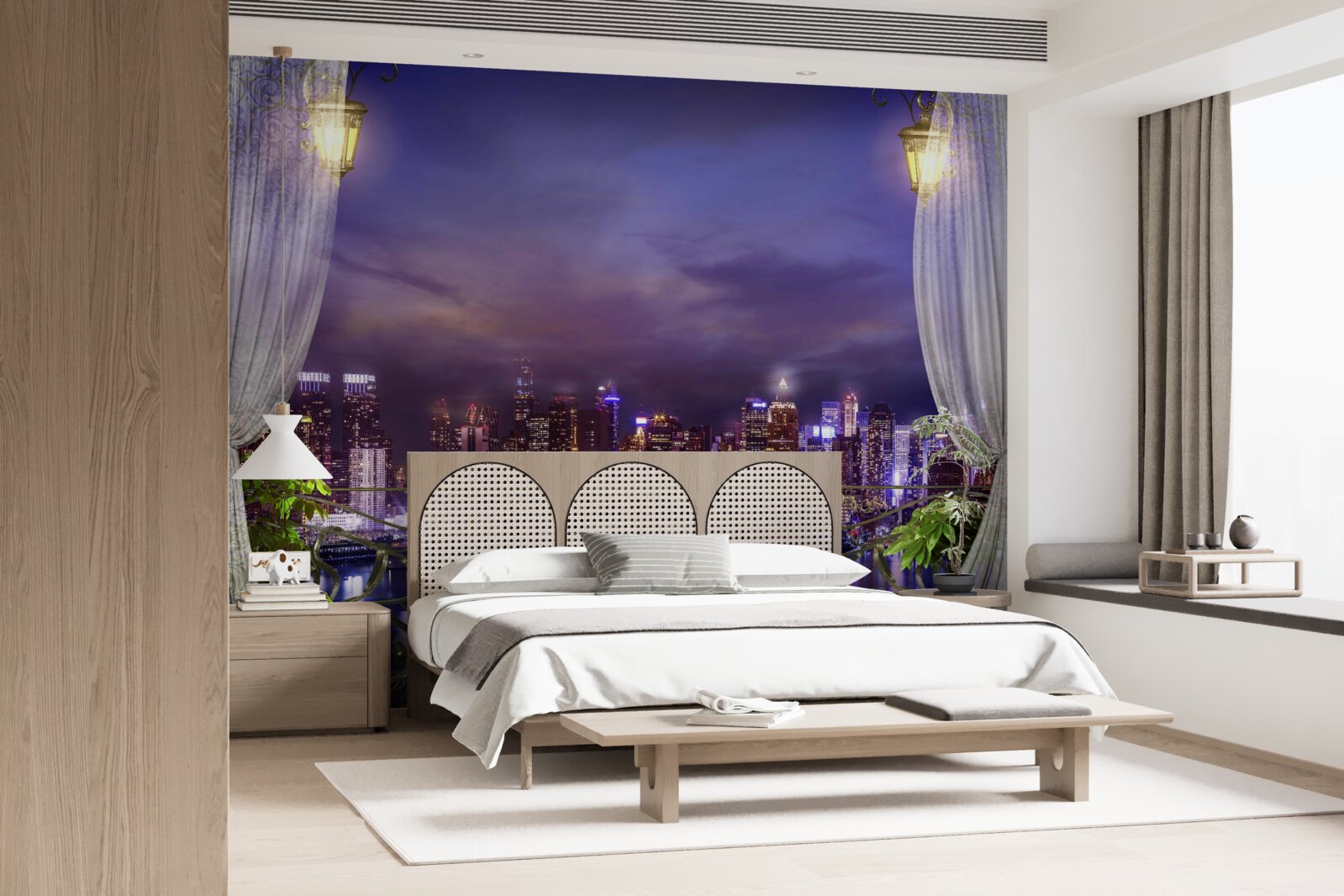 Fotobehang de stad bij nacht gezien vanaf het balkon