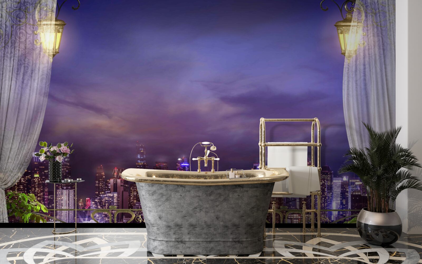 Fotobehang de stad bij nacht gezien vanaf het balkon