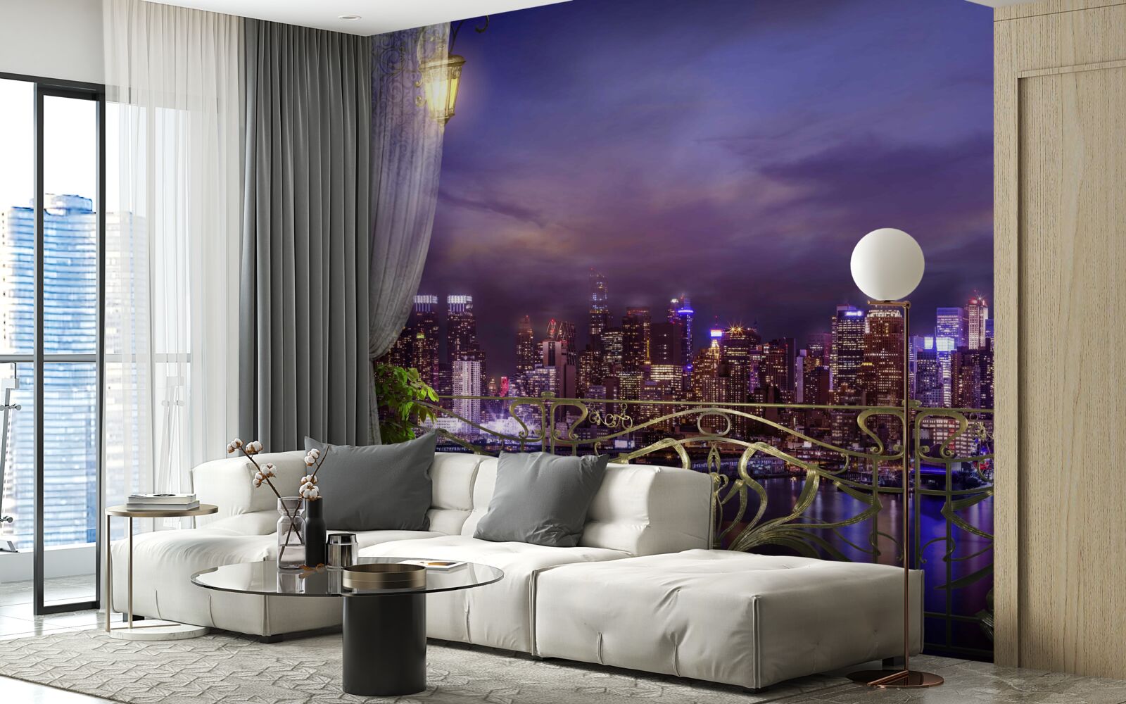 Fotobehang de stad bij nacht gezien vanaf het balkon