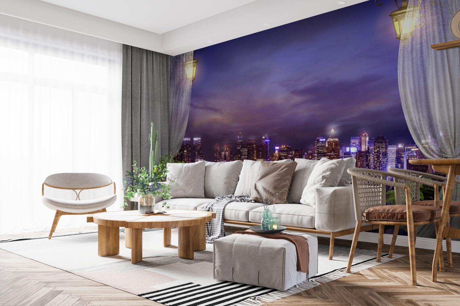 Fotobehang de stad bij nacht gezien vanaf het balkon