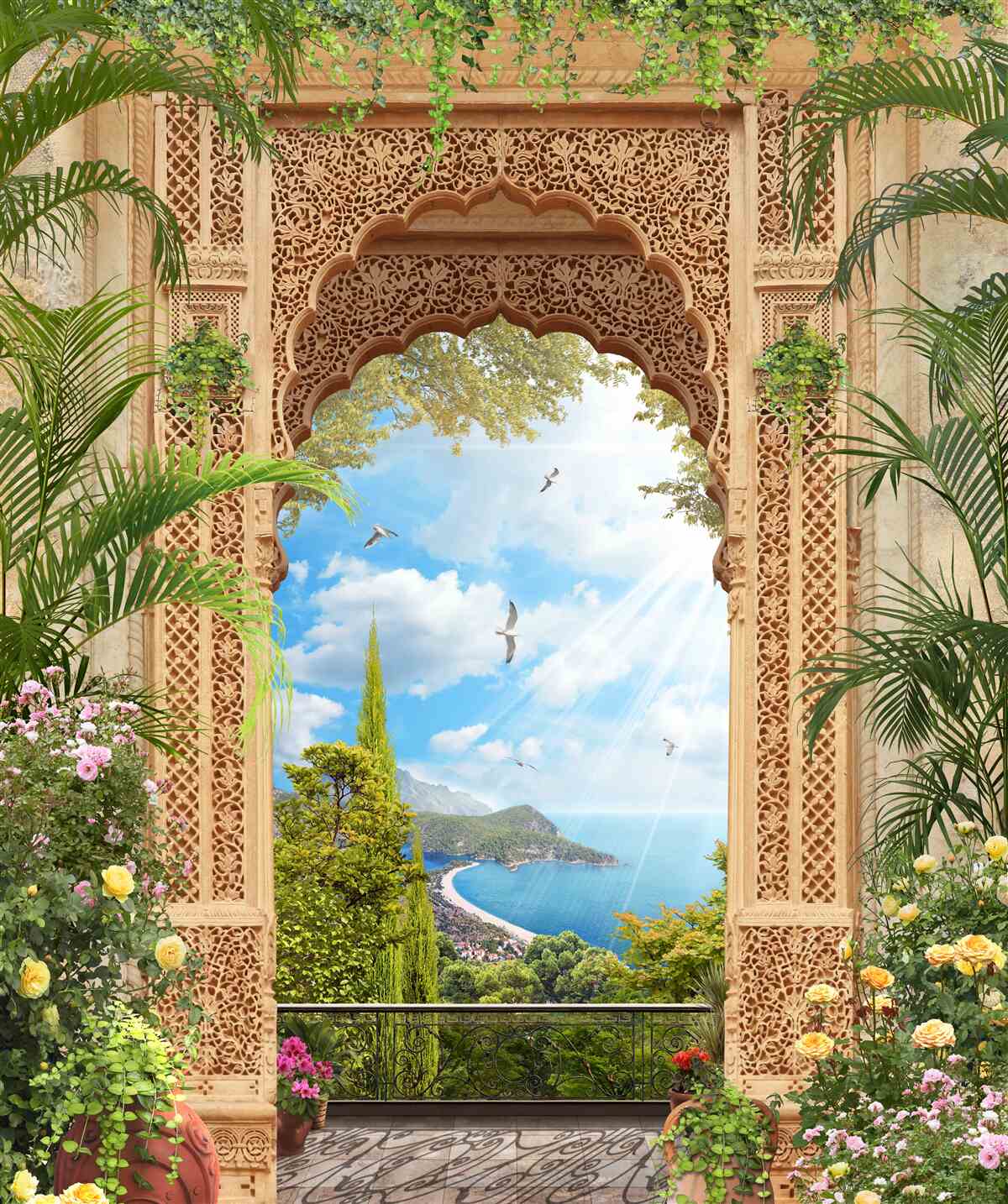 Fotobehang sierlijke opengewerkte boog