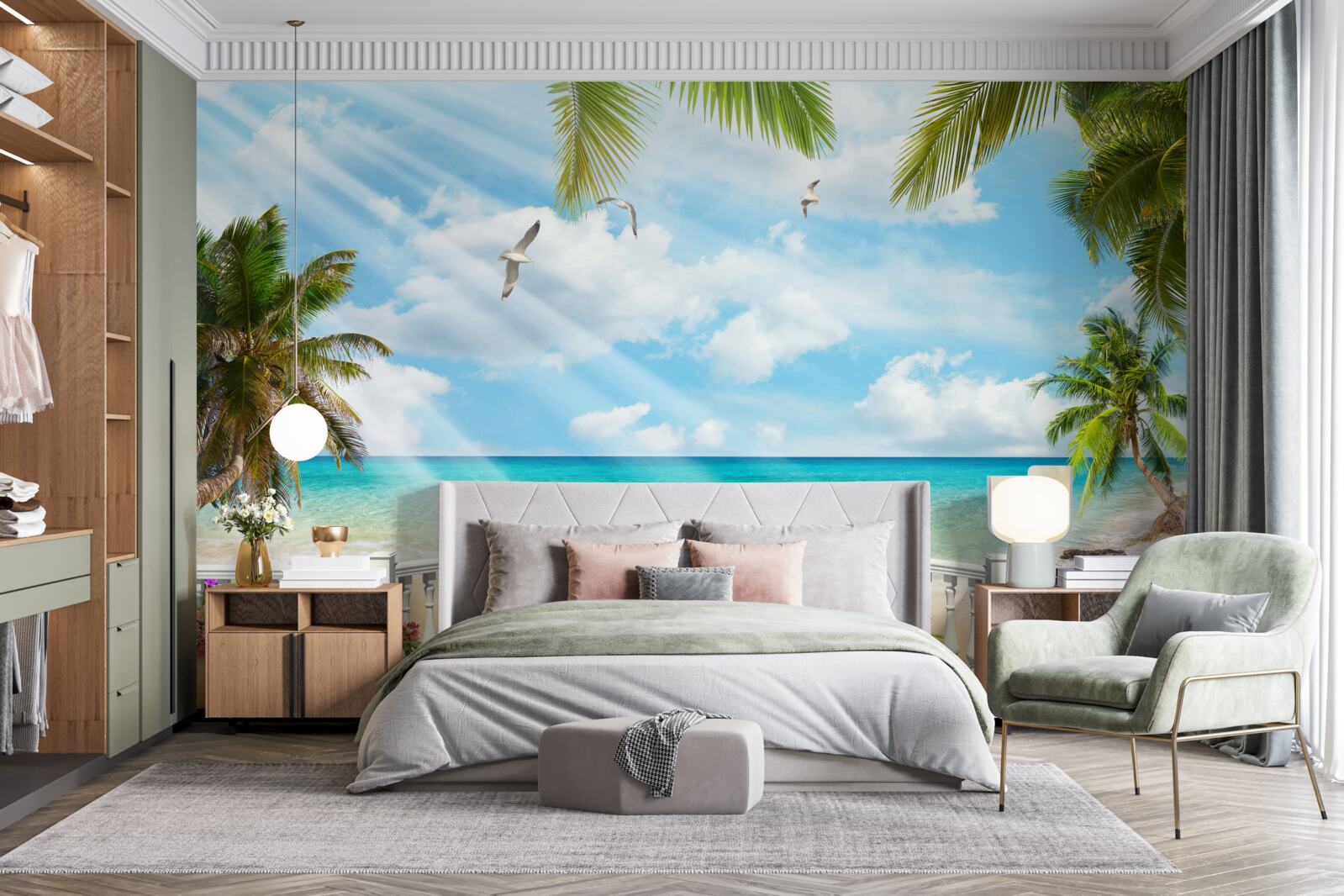 Fotobehang loggia met zeezicht