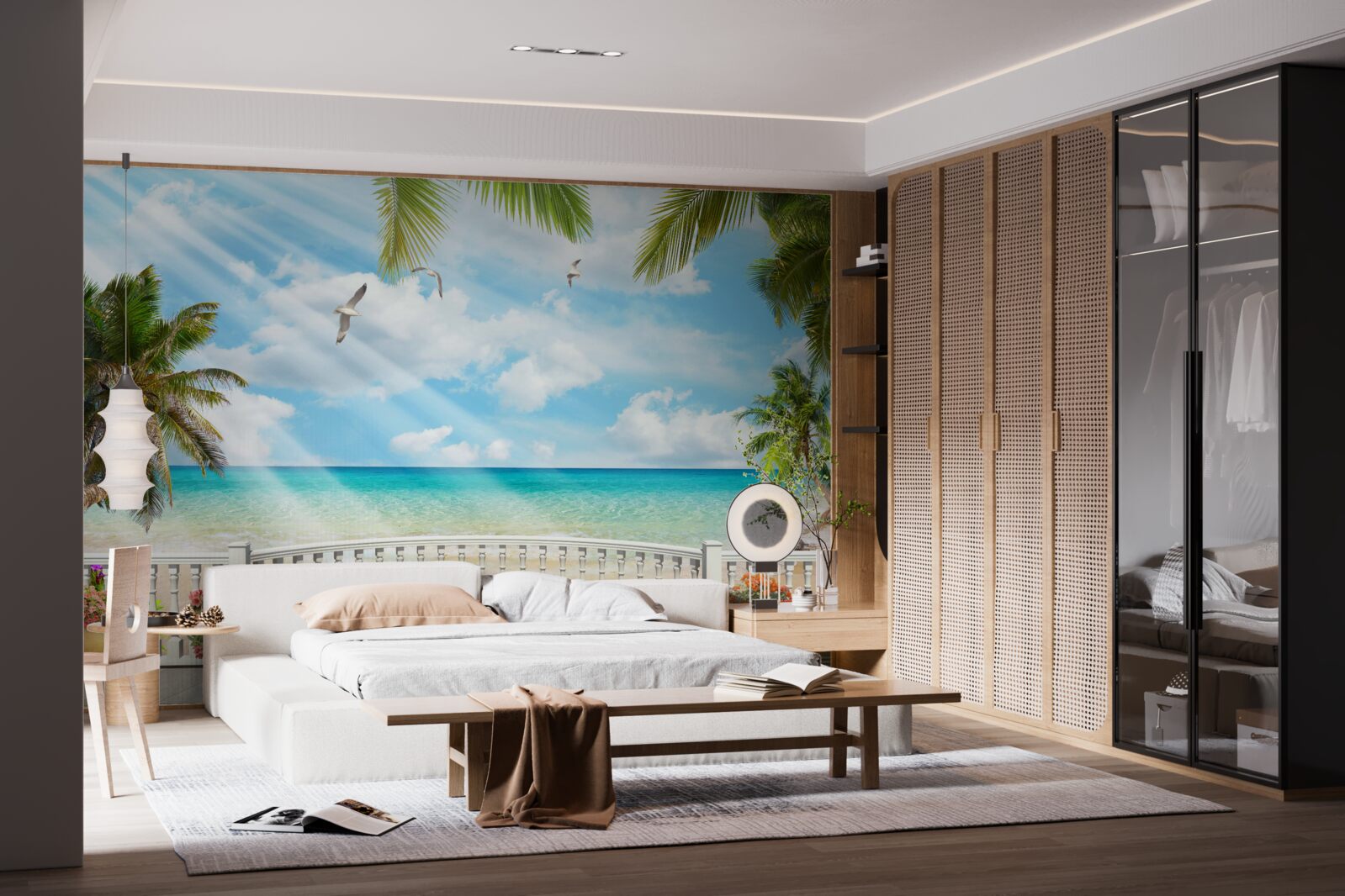 Fotobehang loggia met zeezicht