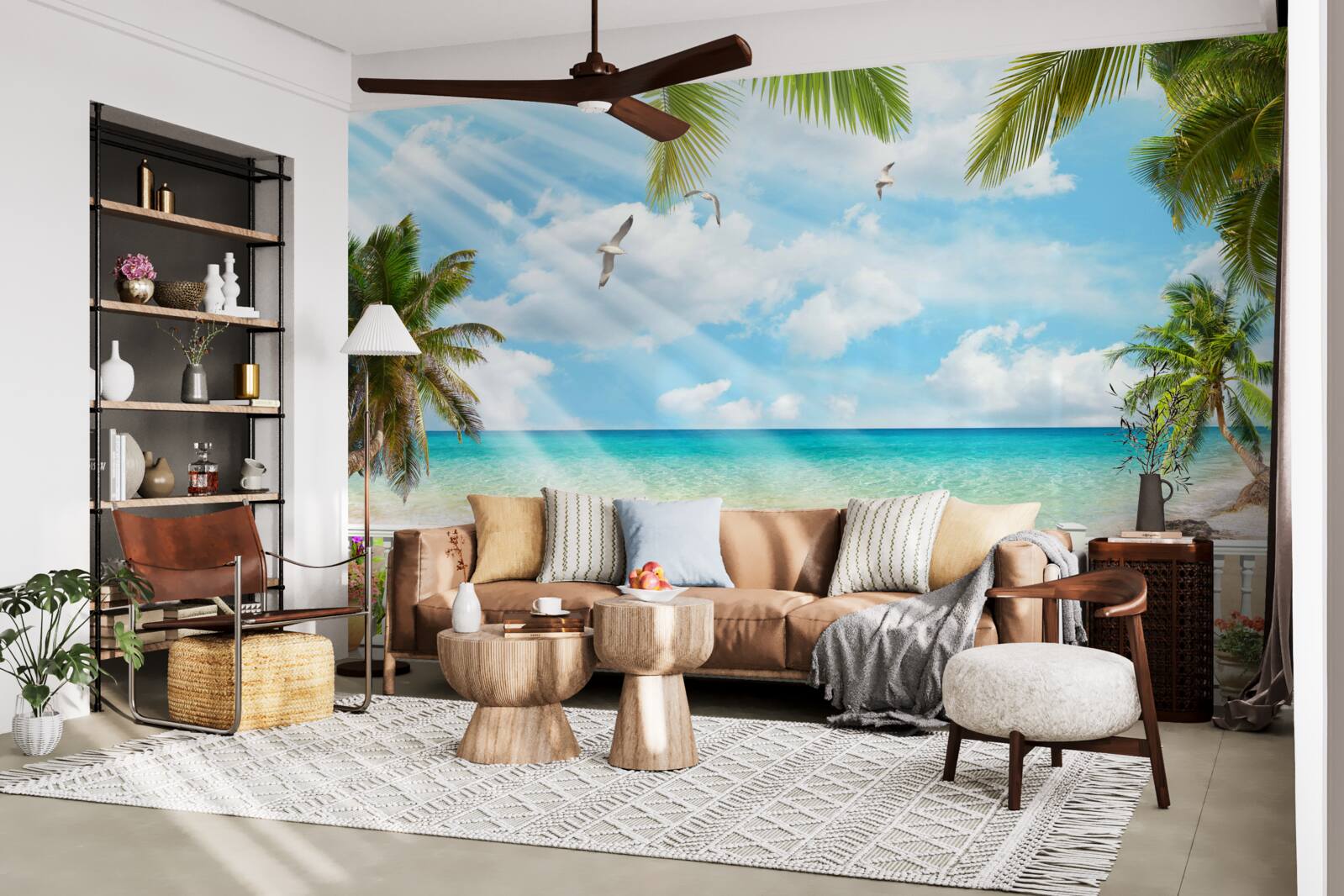 Fotobehang loggia met zeezicht