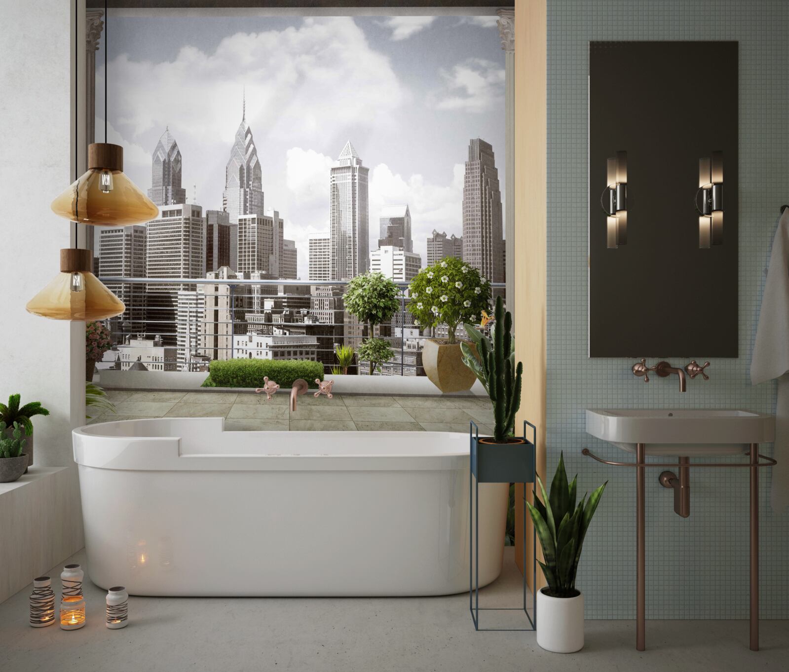 Fotobehang het landschap van stedelijke wolkenkrabbers