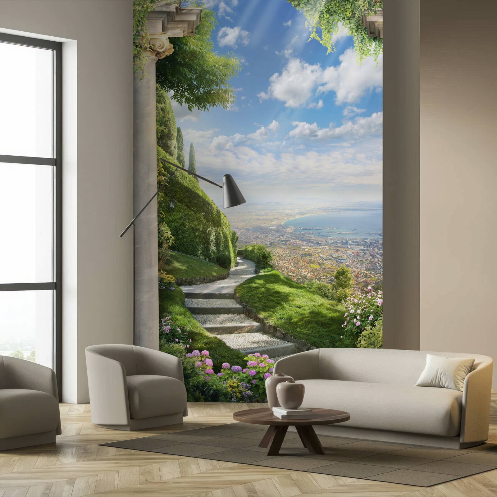 Fotobehang landschap met uitzicht op de haven