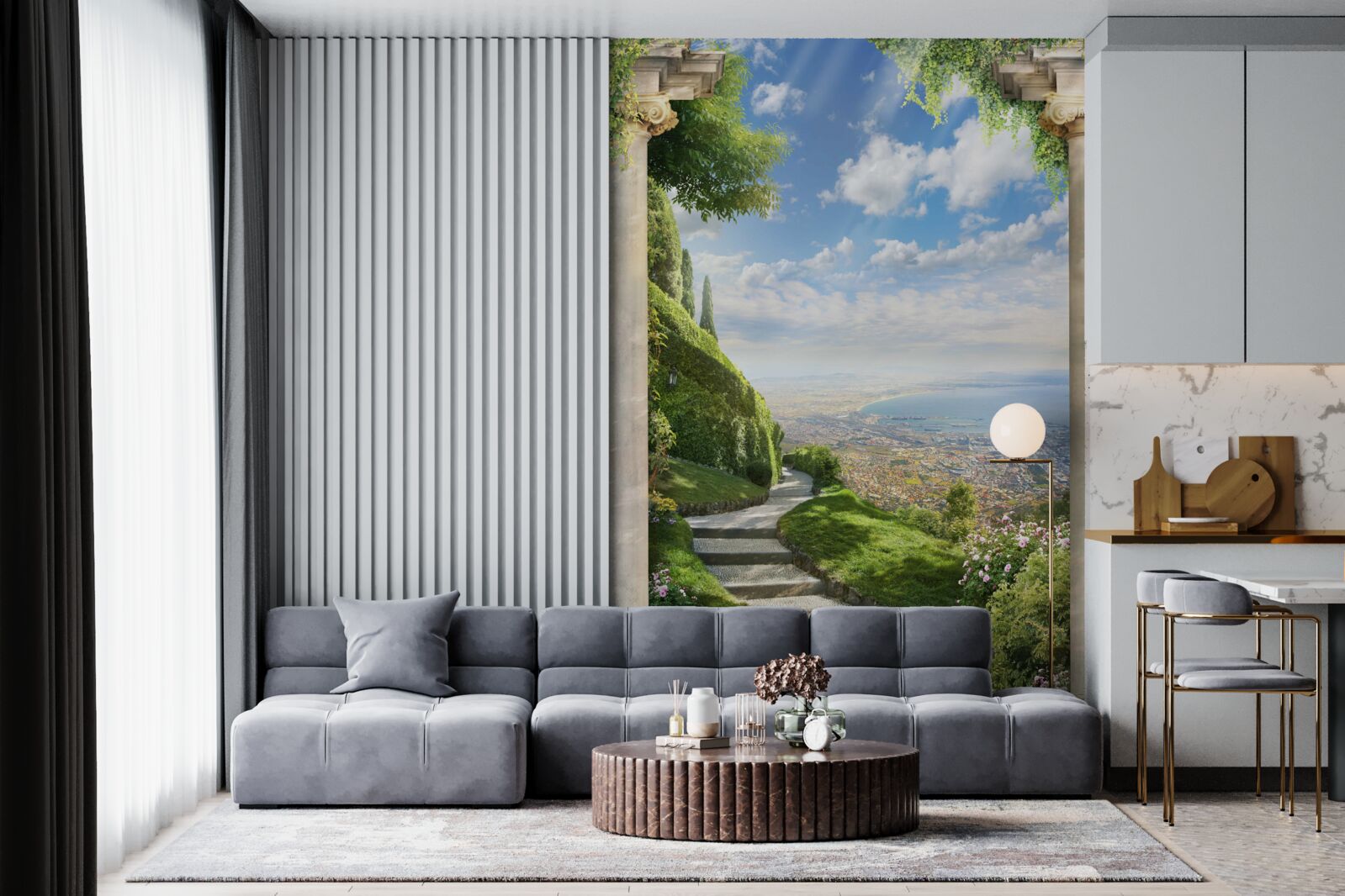 Fotobehang landschap met uitzicht op de haven