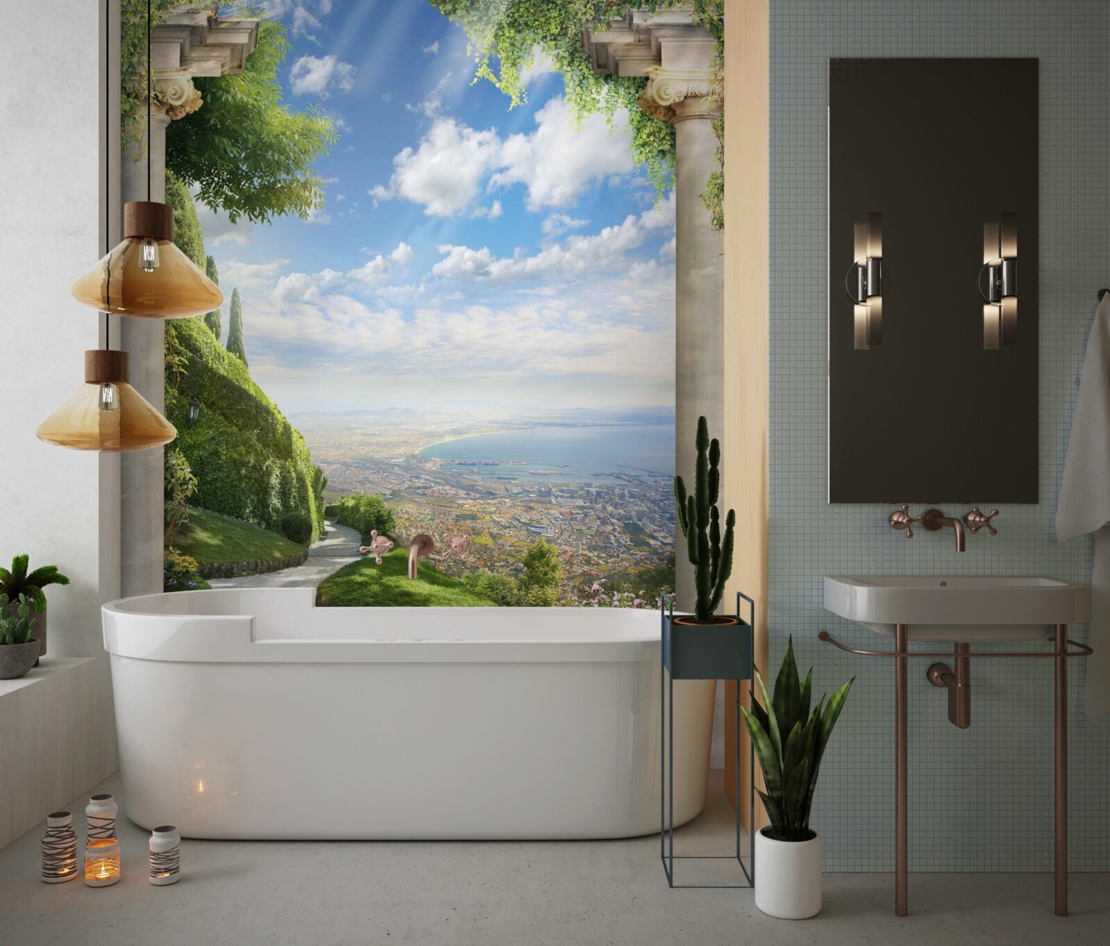 Fotobehang landschap met uitzicht op de haven