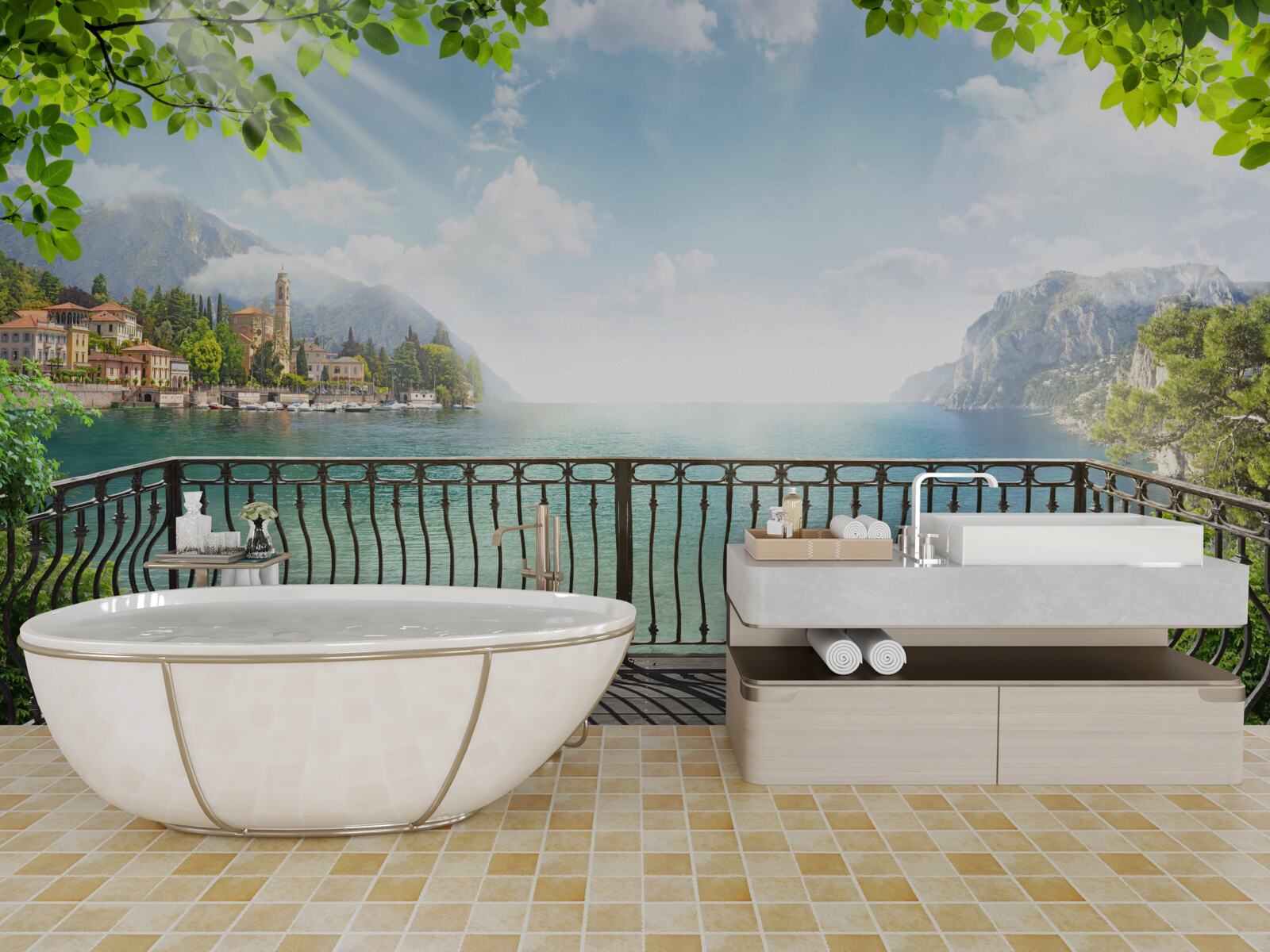 Fotobehang panorama vanaf het open terras