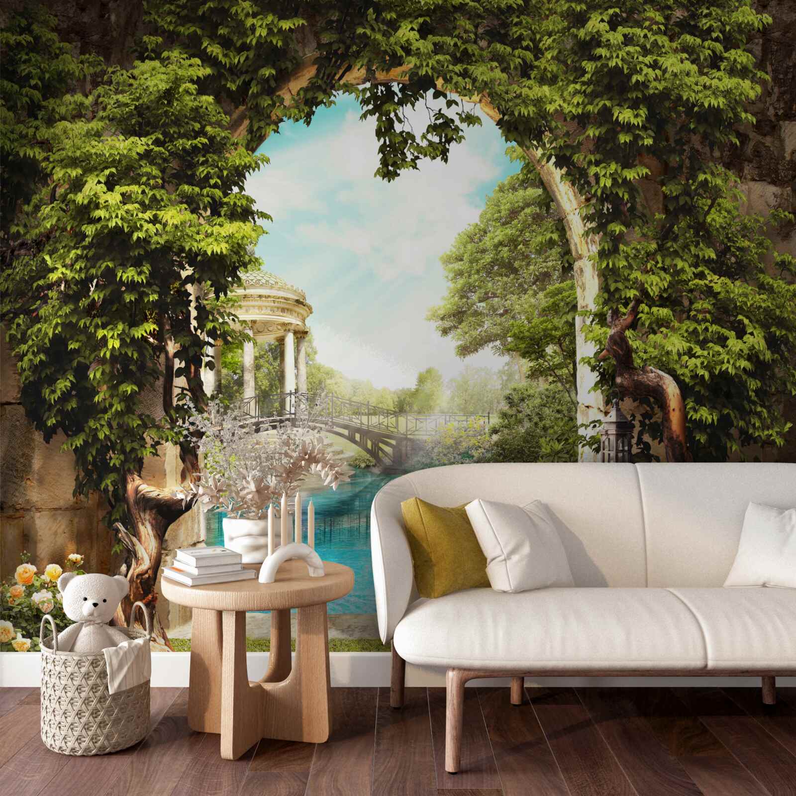 Fotobehang vijver met witte zwanen