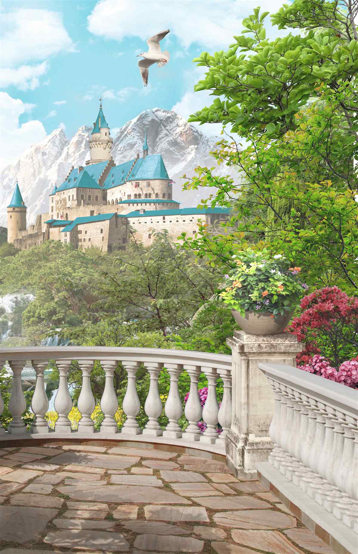 Fotobehang loggia met uitzicht op het fort