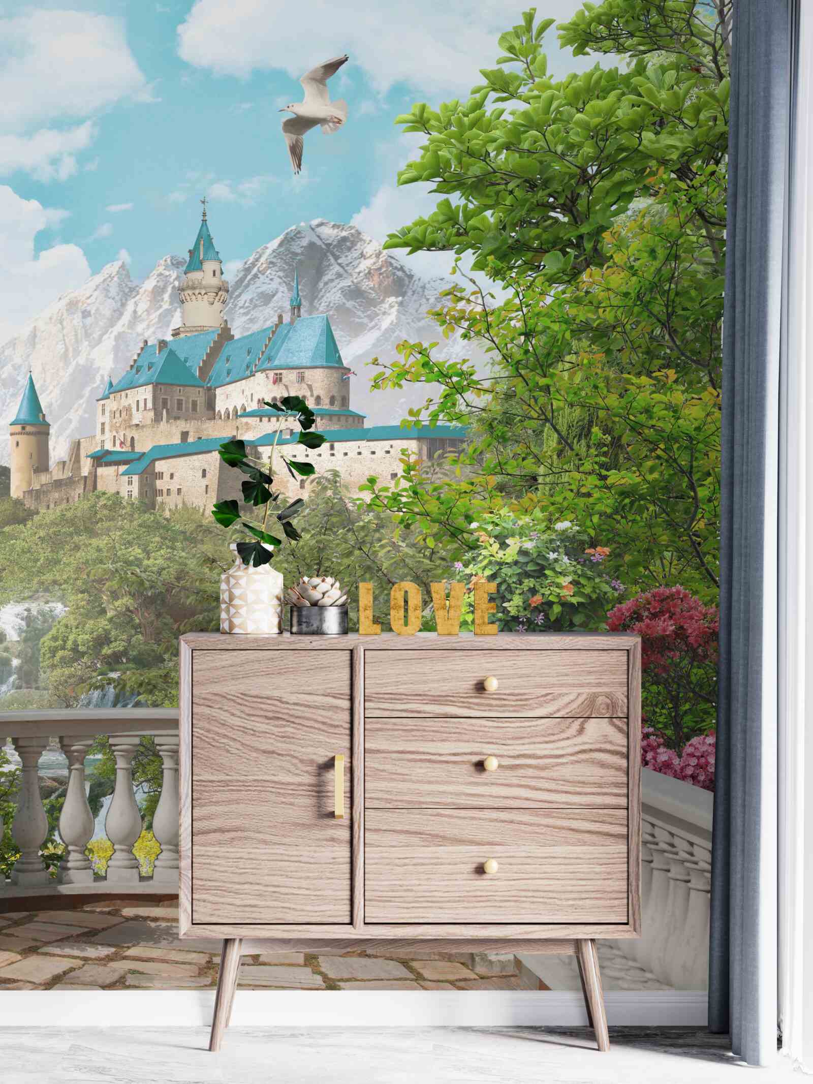 Fotobehang loggia met uitzicht op het fort